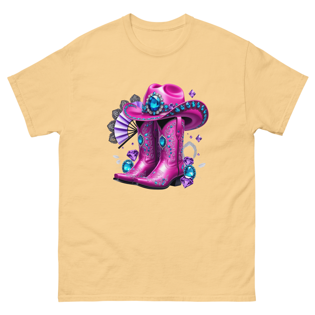 Hot Pink Cowgirl Tee – Glam Boots on Da Ground Style Women Tees Style Junction – Custom Digital Designs & Apparel Yellow Haze S