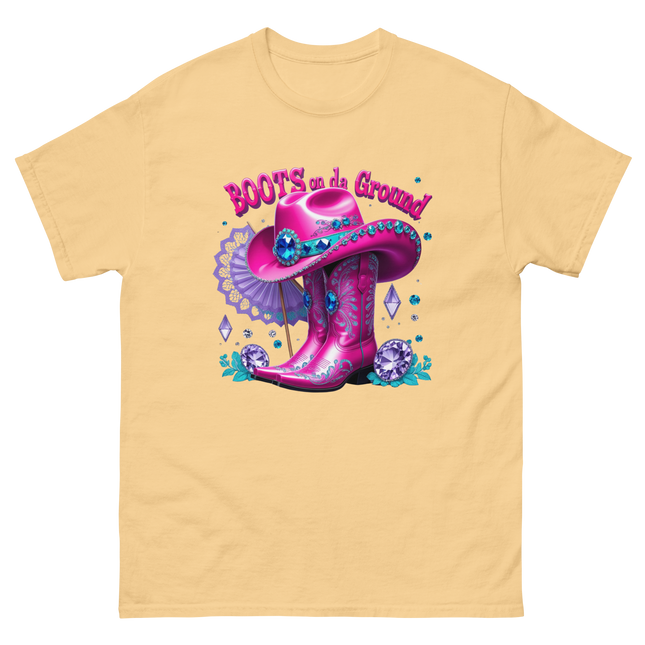 Western Glam Tee – Pink Boots & Hat Statement Women Tees Style Junction – Custom Digital Designs & Apparel Yellow Haze S