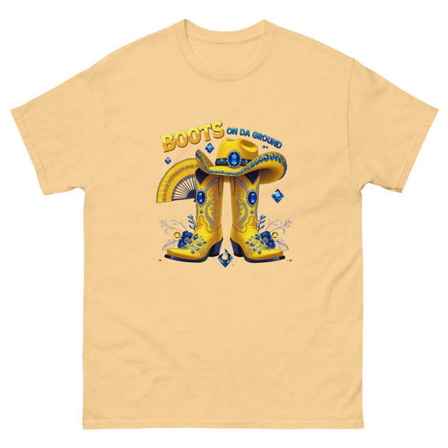 Yellow Glam Cowgirl Tee – Boots on Da Ground Design Women Tees Style Junction – Custom Digital Designs & Apparel