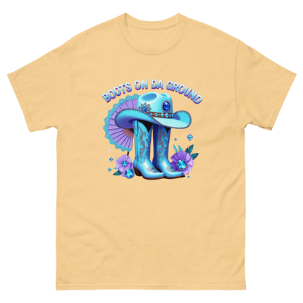 Light Blue Cowgirl Tee – Boots on Da Ground Western Glam Women Tees Style Junction – Custom Digital Designs & Apparel