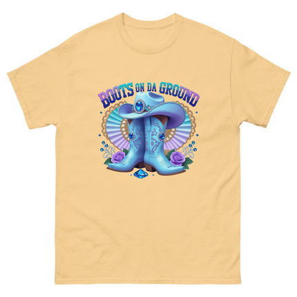 Western Shine Tee – Boots on Da Ground in Cool Blue Women Tees Style Junction – Custom Digital Designs & Apparel