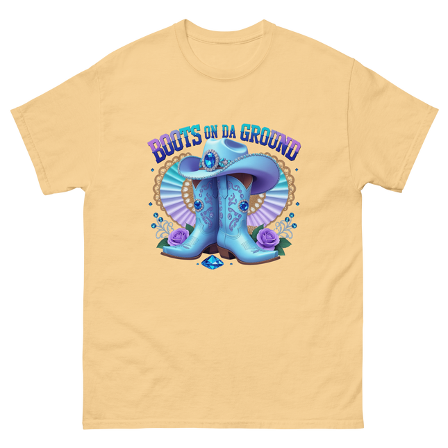 Western Shine Tee – Boots on Da Ground in Cool Blue Women Tees Style Junction – Custom Digital Designs & Apparel