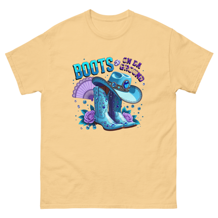 Pastel Cowgirl Tee – Light Blue Boots on Da Ground Vibe Women Tees Style Junction – Custom Digital Designs & Apparel Yellow Haze S
