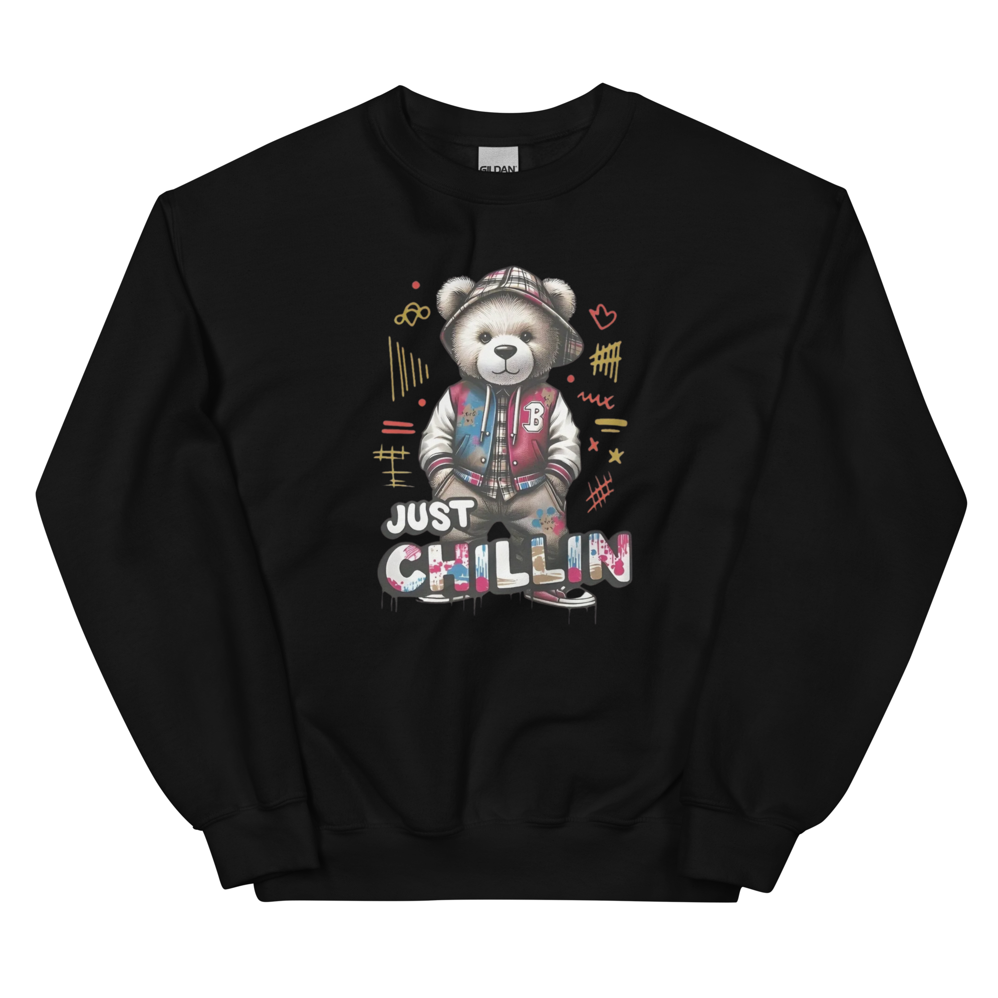 Just Chillin Bear Custom Design Unisex Sweatshirt Physical Sweatshirt Style-Junction Black S 