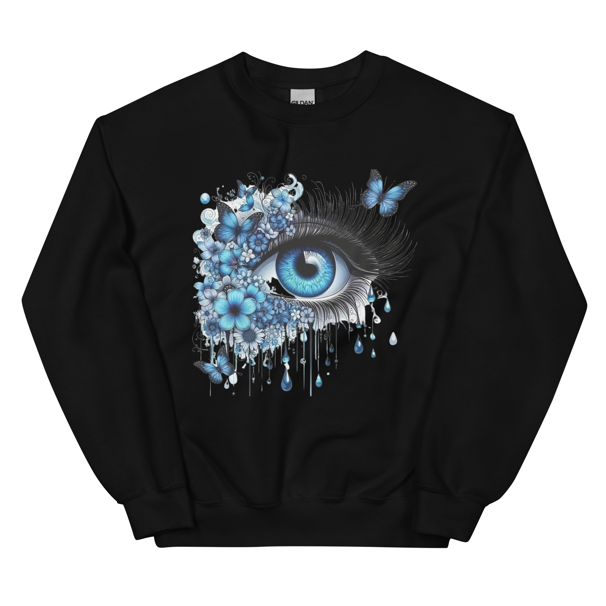 Tears of Blue Elegance Unisex Sweatshirt - Ribbed Collar and Spandex for a Perfect Fit Physical Sweatshirt Style-Junction Black S