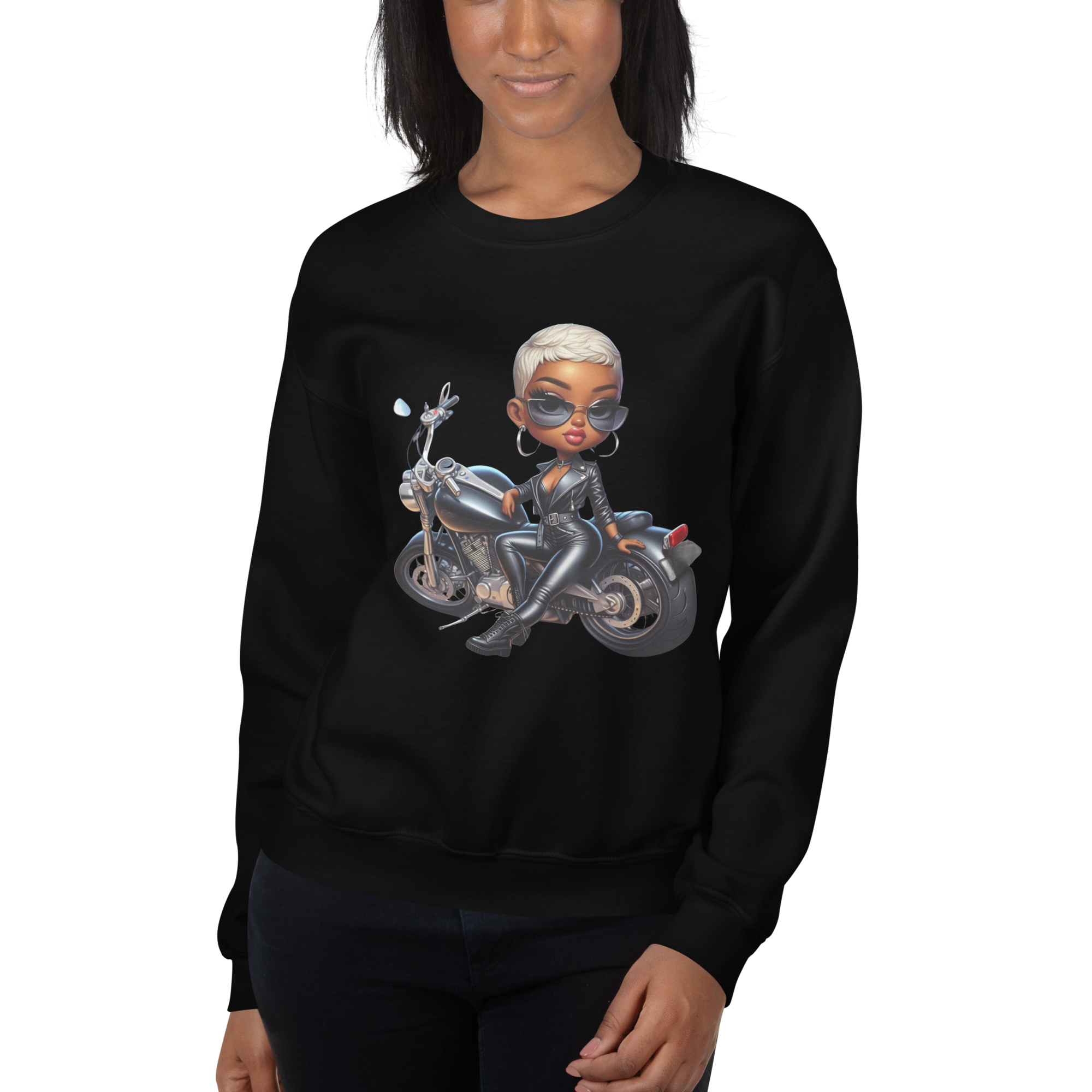 Biker Chic Diva Women's Custom Classic Sweatshirt for Comfort Physical Sweatshirt Style-Junction Black S