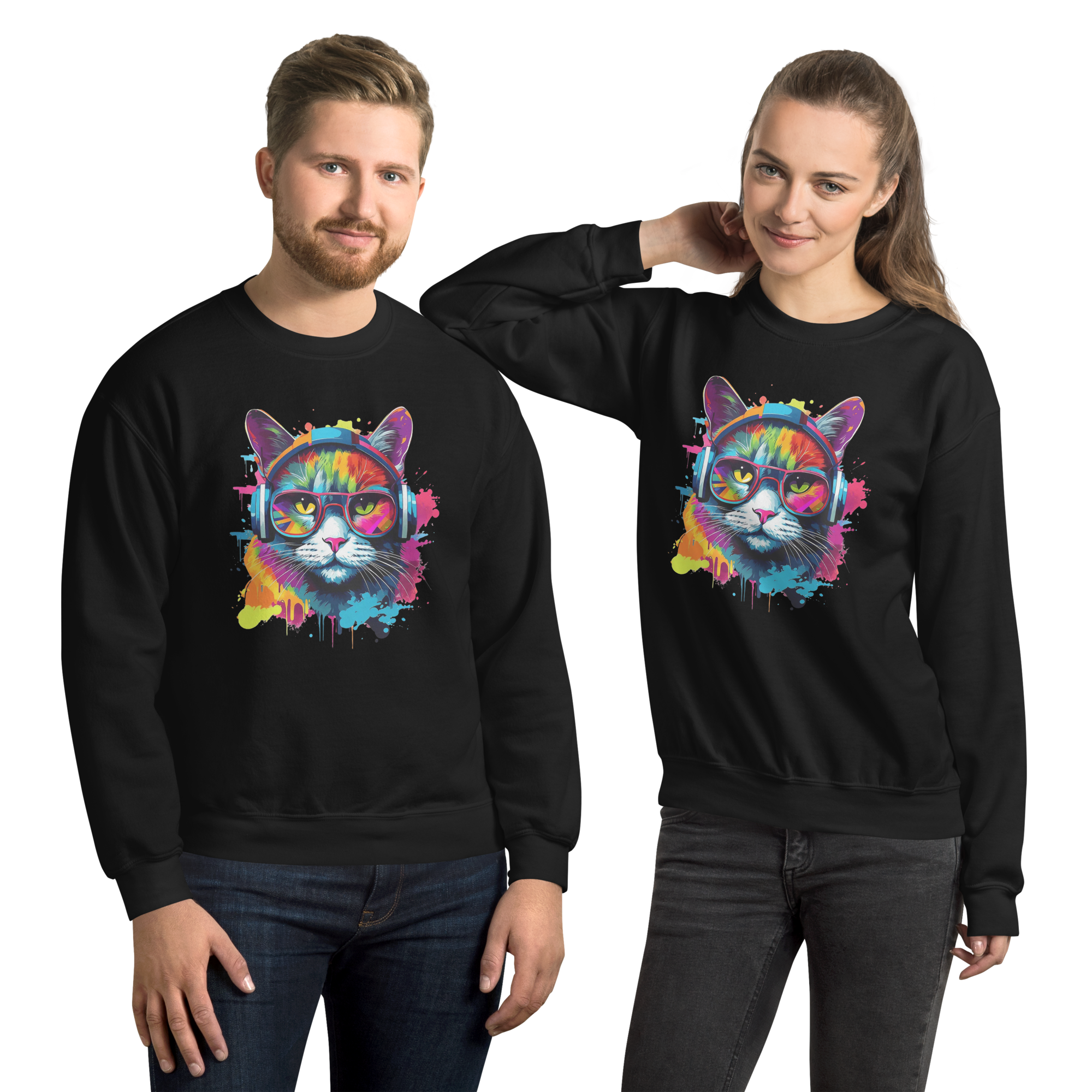 Vibrant DJ Cat Unisex Sweatshirt - Premium Softness and Long-Lasting Comfort Physical Sweatshirt Style-Junction Black S