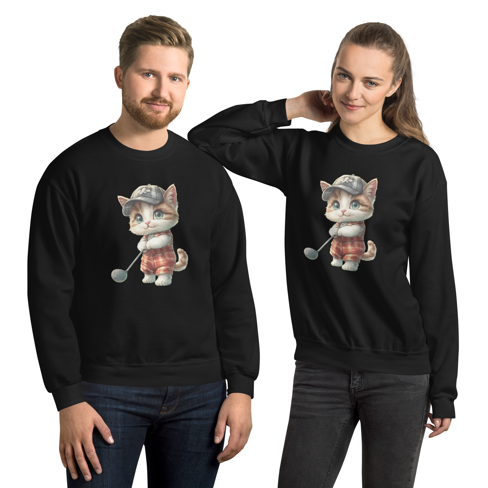 Golfing Kitty Charm Unisex Sweatshirt - Soft, Sturdy, and Perfect for Cold Weather Physical Sweatshirt Style-Junction Black S