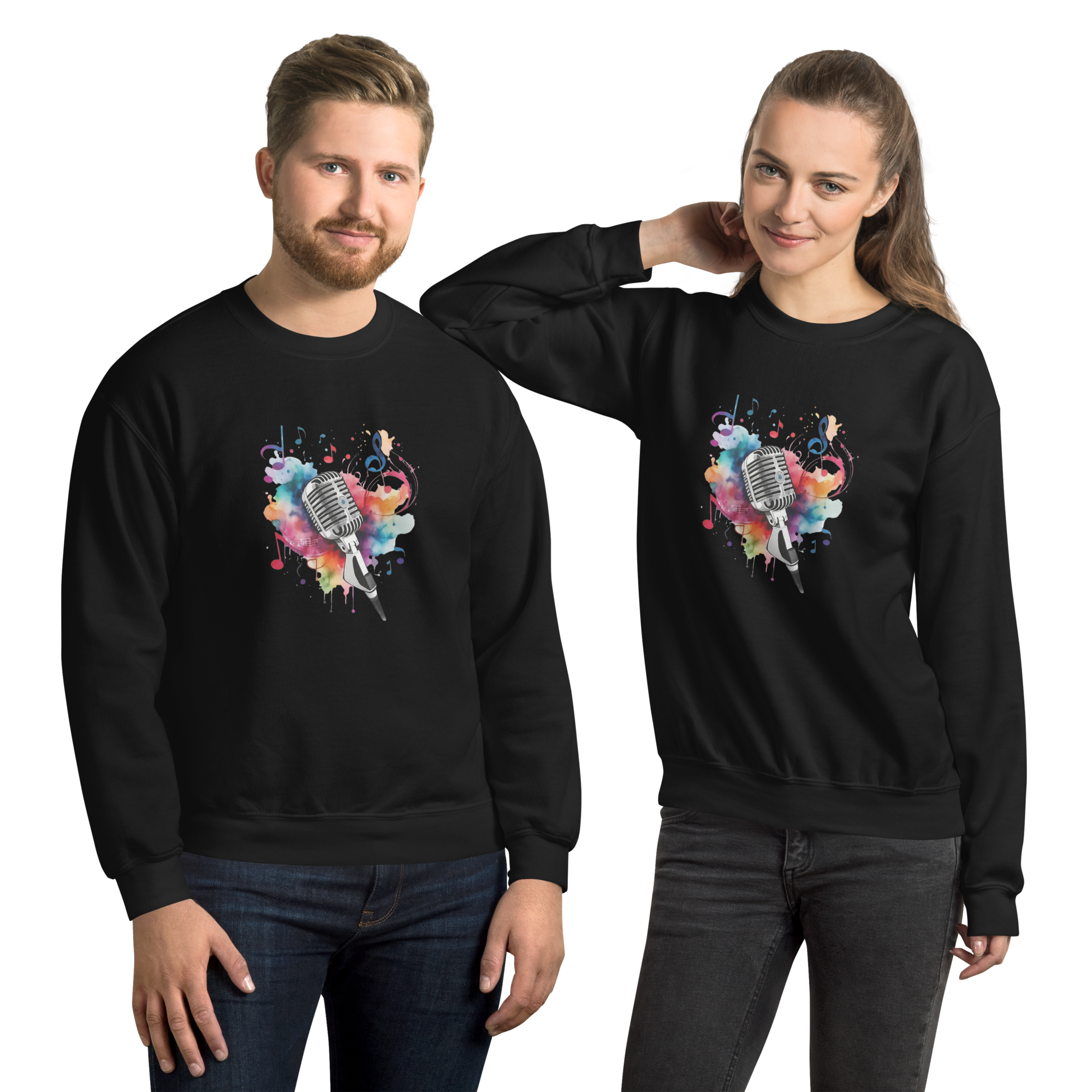 Vibrant Musical Microphone Art Unisex Sweatshirt Physical Sweatshirt Style-Junction Black S