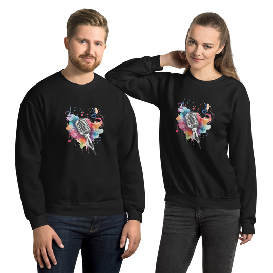 Vibrant Musical Microphone Art Unisex Sweatshirt Physical Sweatshirt Style-Junction Black S