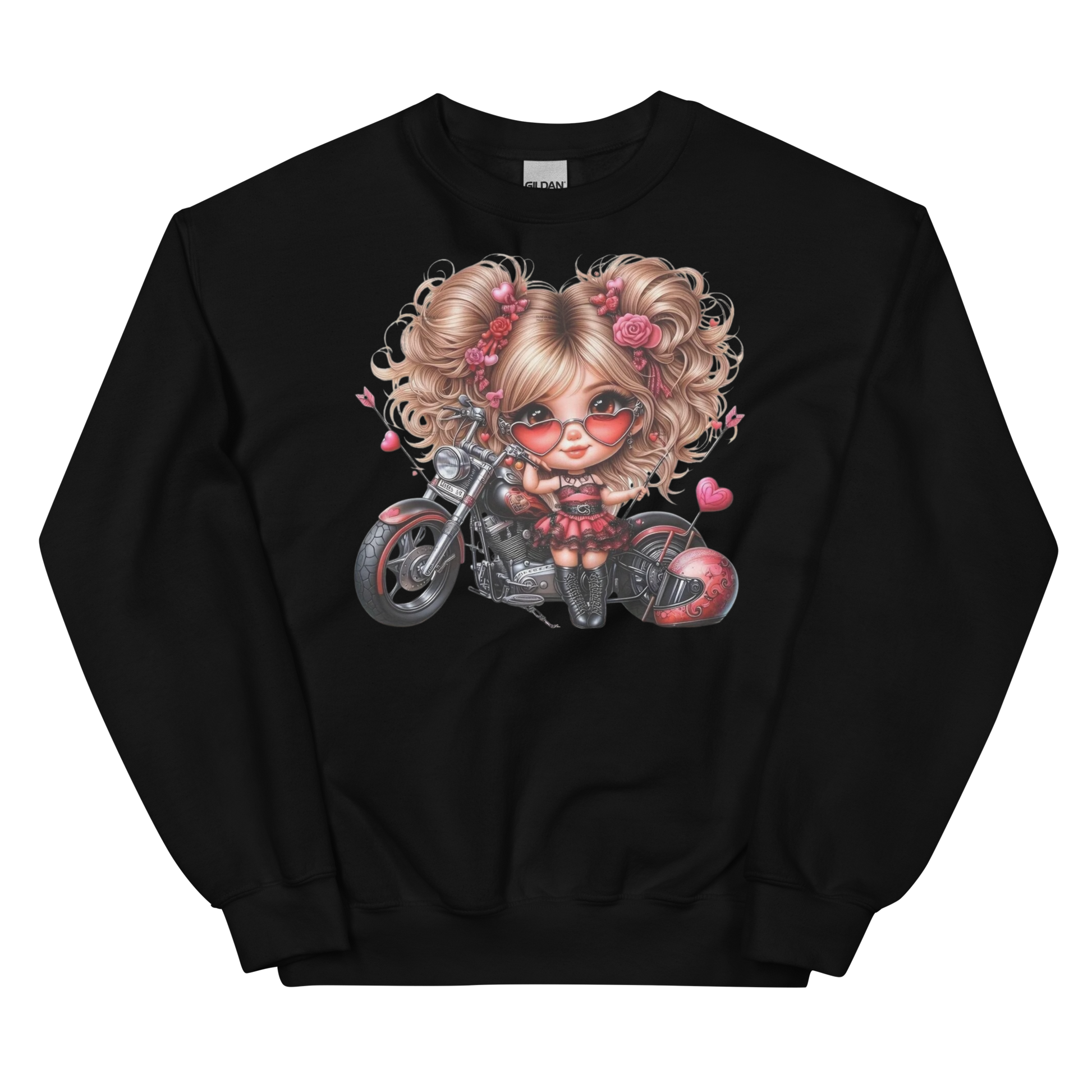 Valentine's Biker Babe Women's Sweatshirt Physical Sweatshirt Style-Junction Custom Designs & Prints Black S