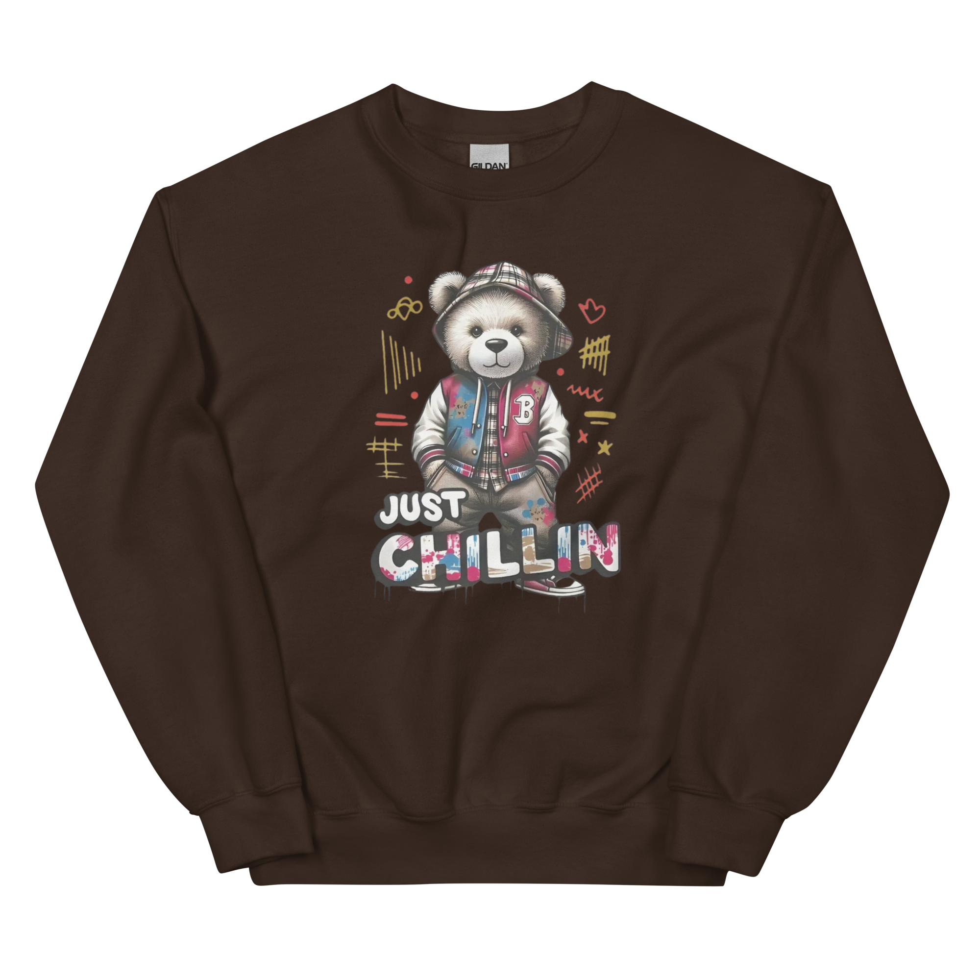 Just Chillin Bear Custom Design Unisex Sweatshirt Physical Sweatshirt Style-Junction Dark Chocolate S 