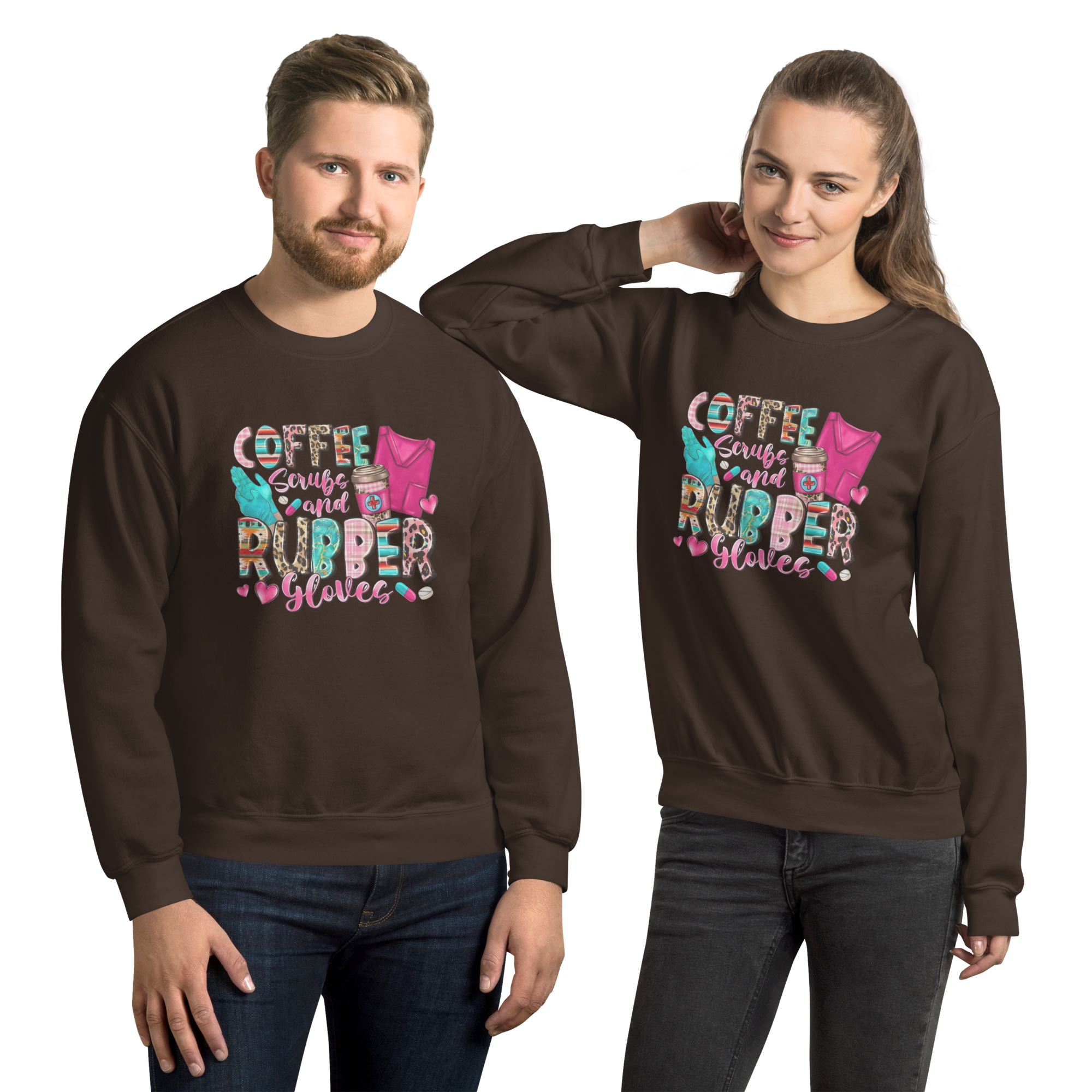 Coffee Scrubs and Rubber Gloves Unisex Custom Sweatshirt Physical Sweatshirt Style-Junction Dark Chocolate S