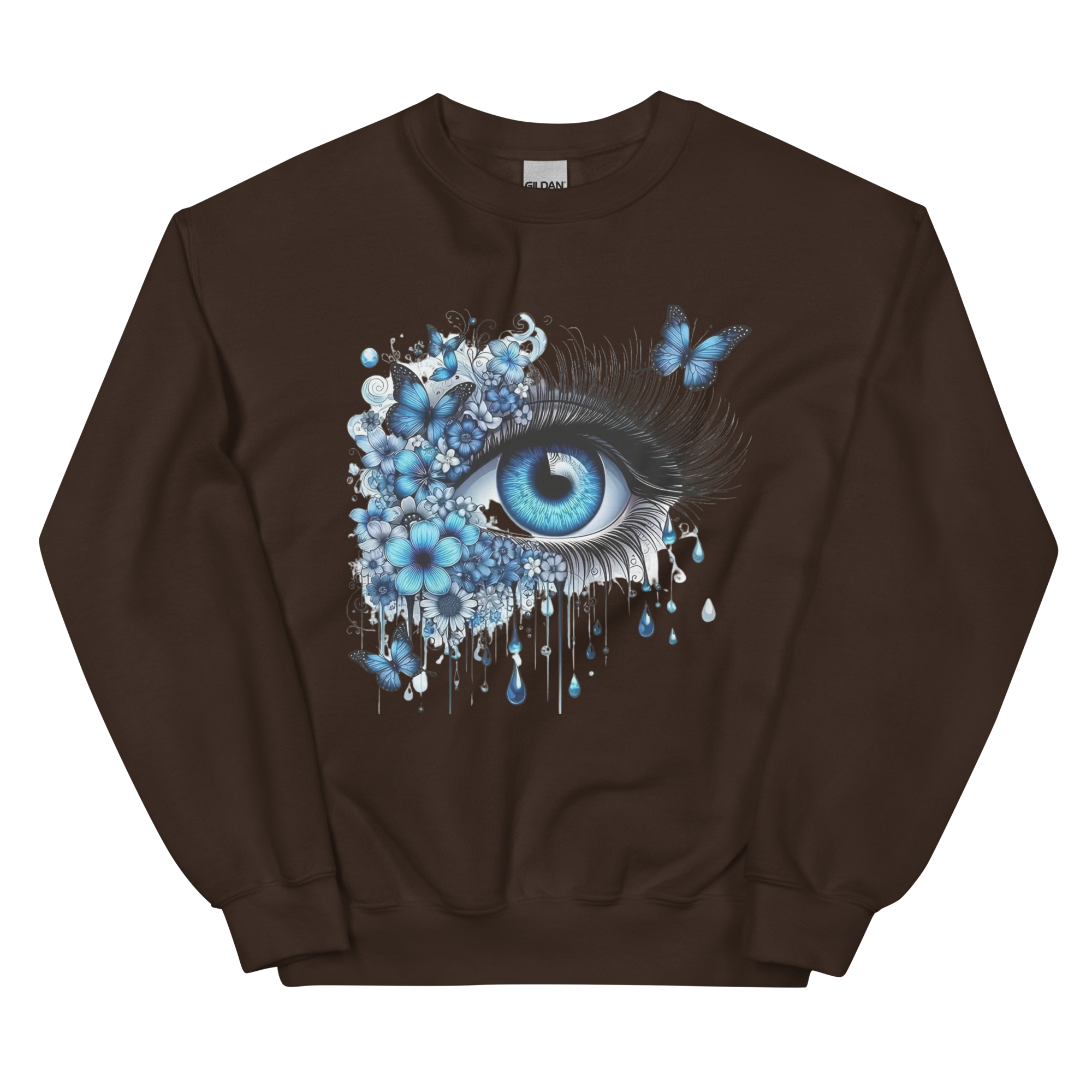 Tears of Blue Elegance Unisex Sweatshirt - Ribbed Collar and Spandex for a Perfect Fit Physical Sweatshirt Style-Junction Dark Chocolate S