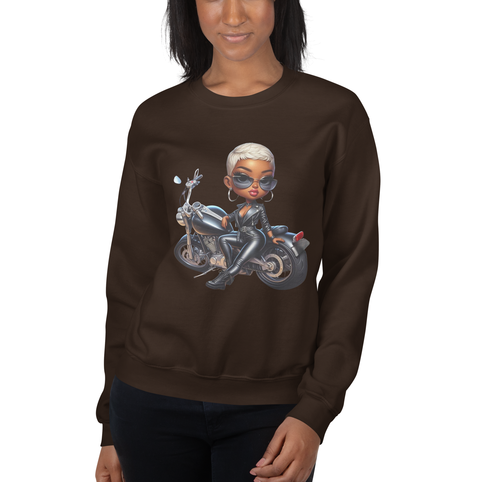 Biker Chic Diva Women's Custom Classic Sweatshirt for Comfort Physical Sweatshirt Style-Junction Dark Chocolate S