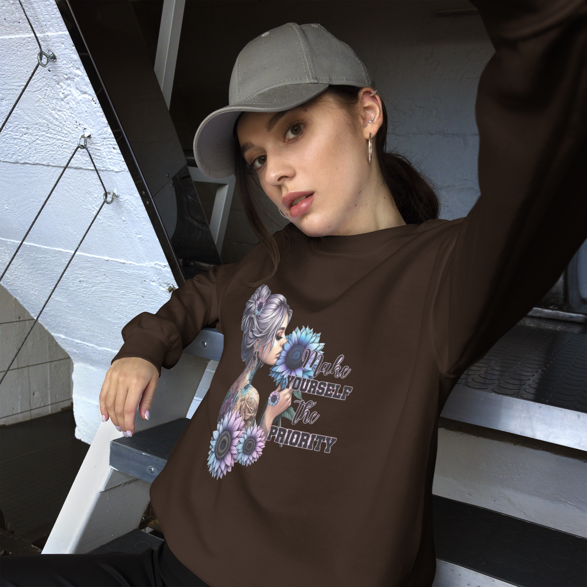 Make Yourself The Priority Women's Crewneck Sweatshirt - Classic Fit Physical Sweatshirt Style-Junction Dark Chocolate S