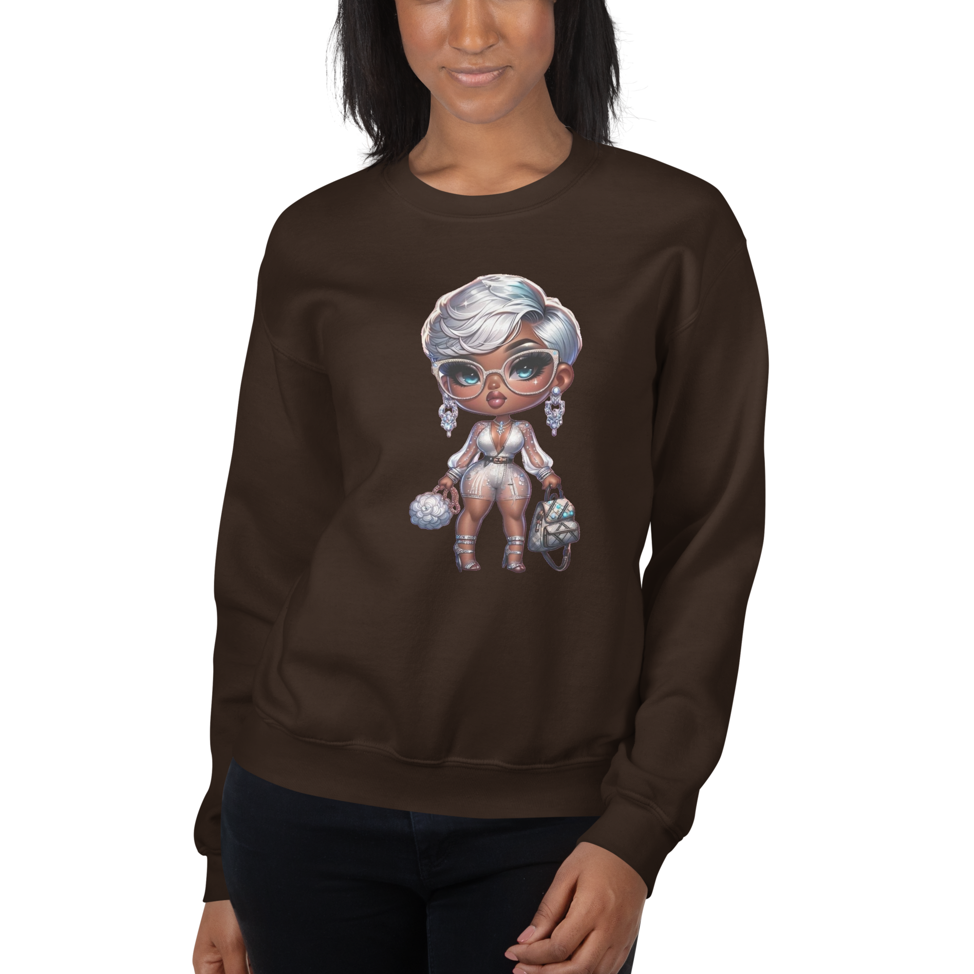 Silver Elegance Queen Women's Sweatshirt - Stay Warm with a Pre-Shrunk, Soft Cotton-Polyester Blend Physical Sweatshirt Style-Junction Dark Chocolate S