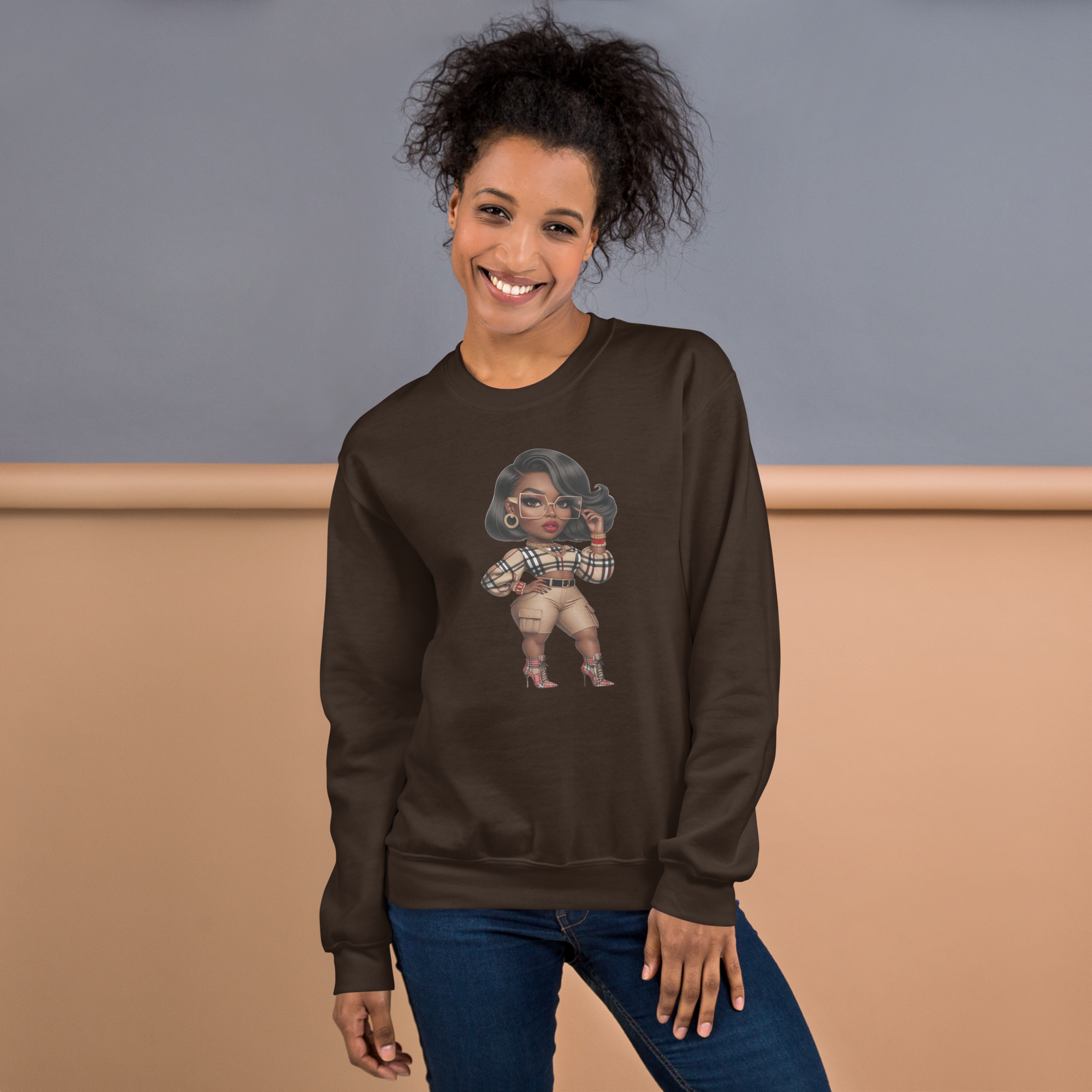 Sophisticated Glam Queen Women's Sweatshirt Physical Sweatshirt Style-Junction Dark Chocolate S