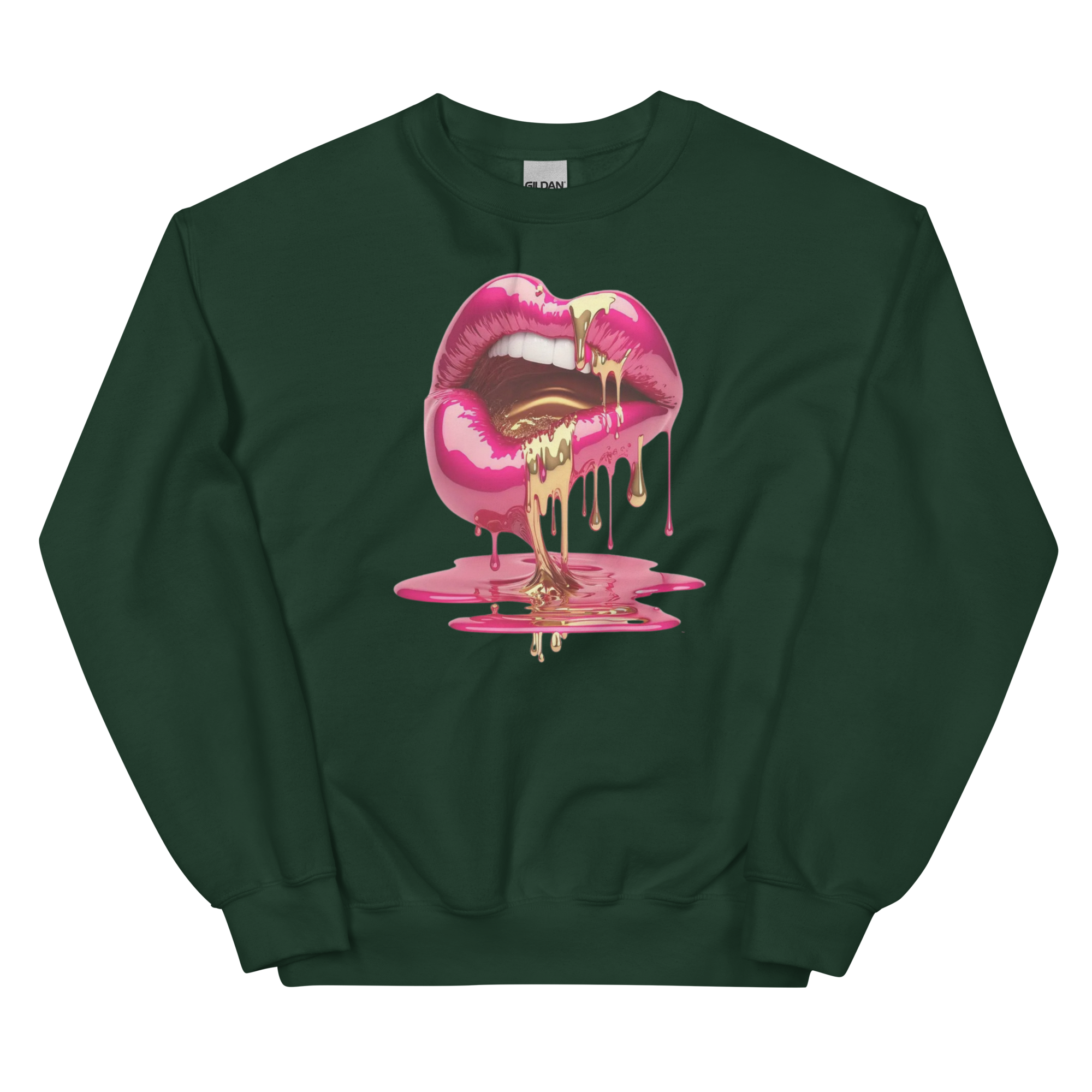 Dripping Lips Custom Design Unisex Sweatshirt Physical Sweatshirt Style-Junction Forest Green S 