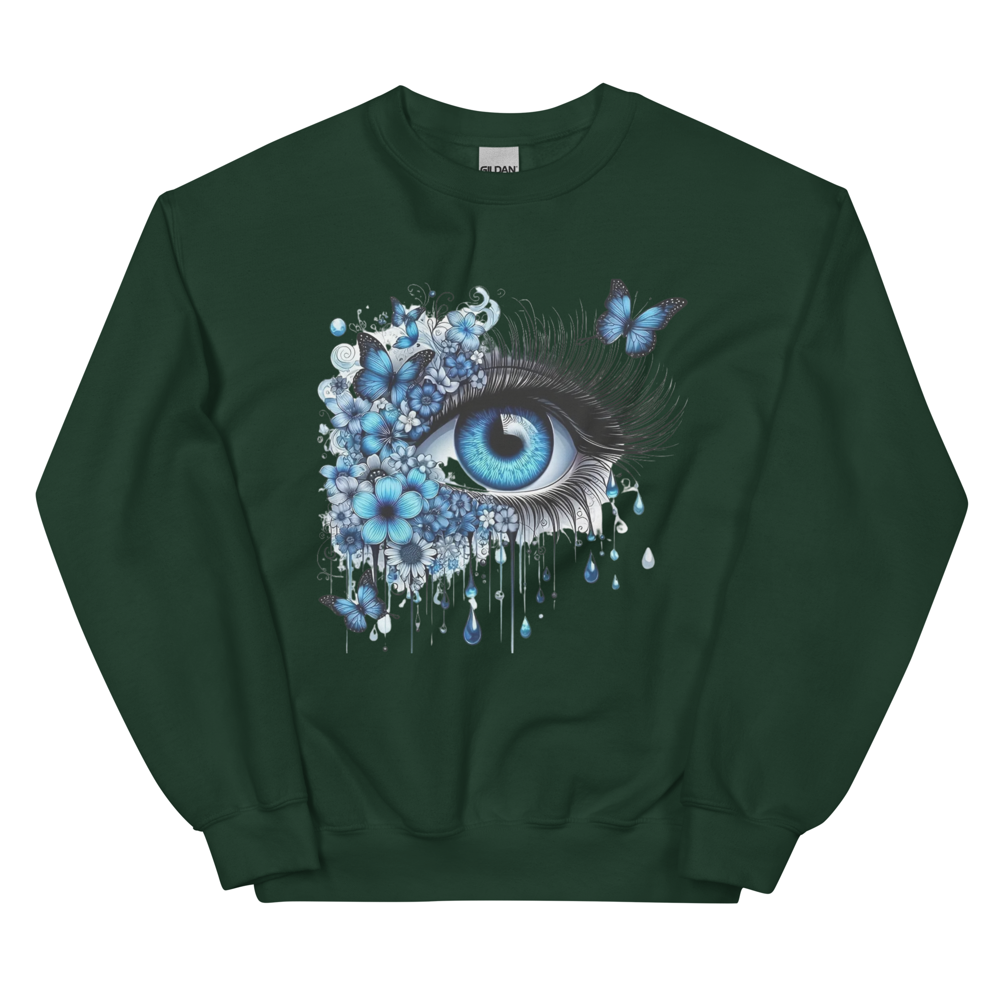 Tears of Blue Elegance Unisex Sweatshirt - Ribbed Collar and Spandex for a Perfect Fit Physical Sweatshirt Style-Junction Forest Green S