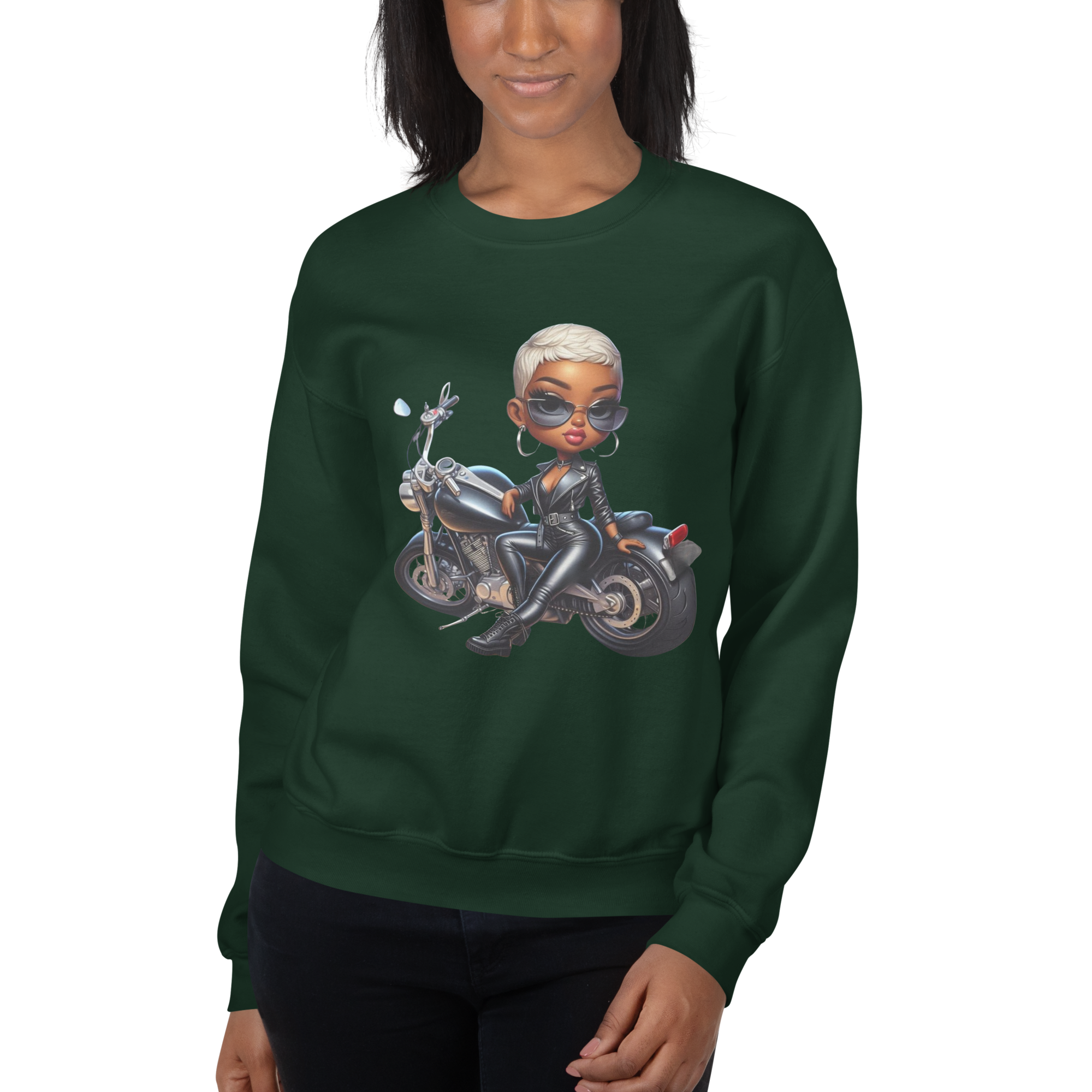 Biker Chic Diva Women's Custom Classic Sweatshirt for Comfort Physical Sweatshirt Style-Junction Forest Green S