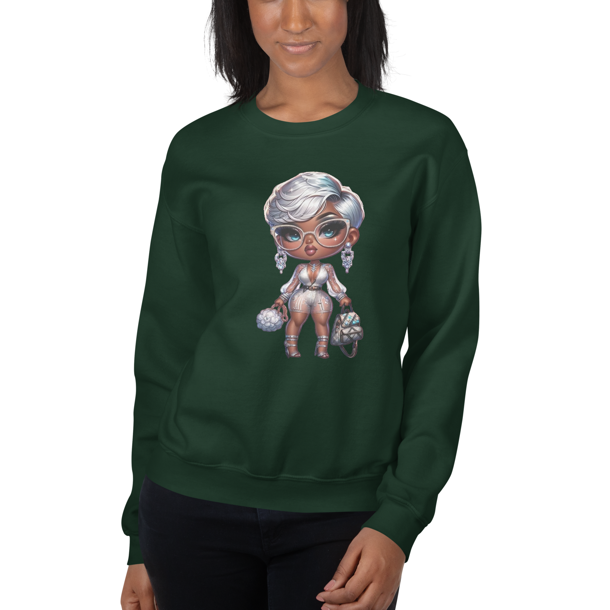 Silver Elegance Queen Women's Sweatshirt - Stay Warm with a Pre-Shrunk, Soft Cotton-Polyester Blend Physical Sweatshirt Style-Junction Forest Green S