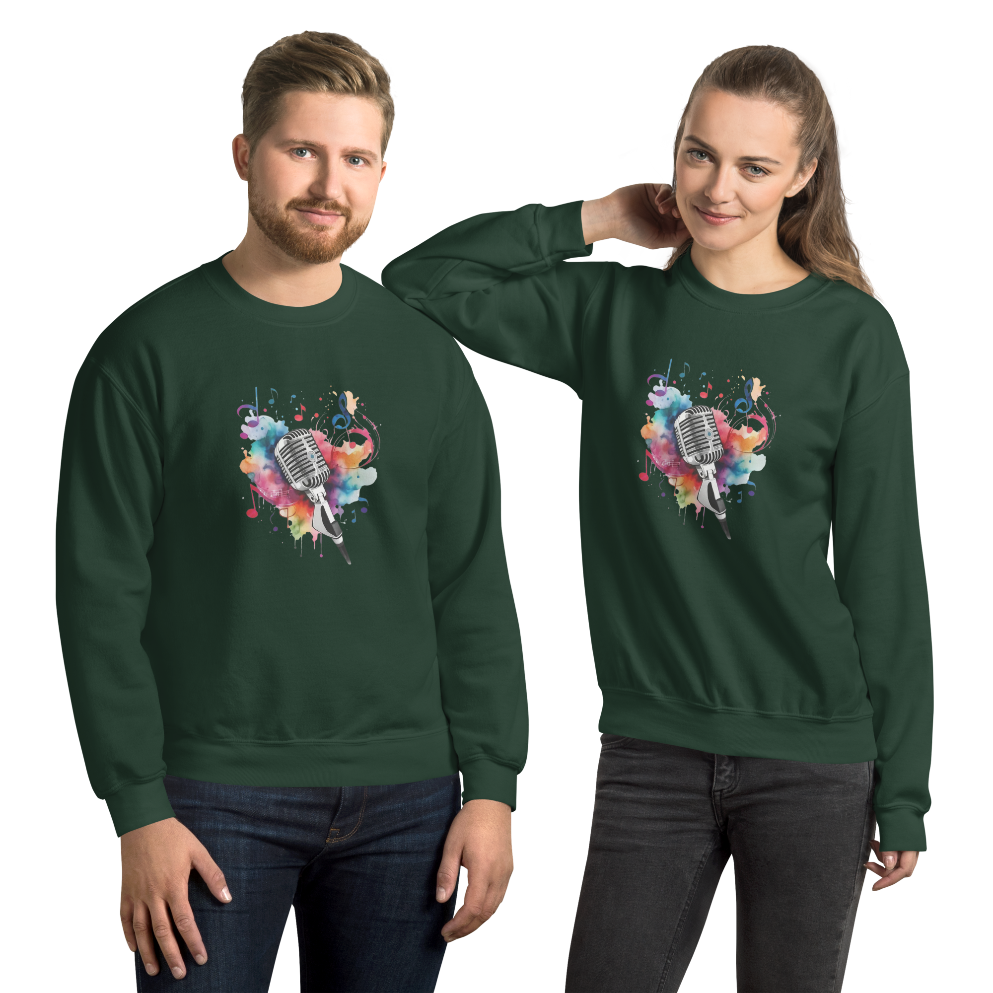 Vibrant Musical Microphone Art Unisex Sweatshirt Physical Sweatshirt Style-Junction Forest Green S