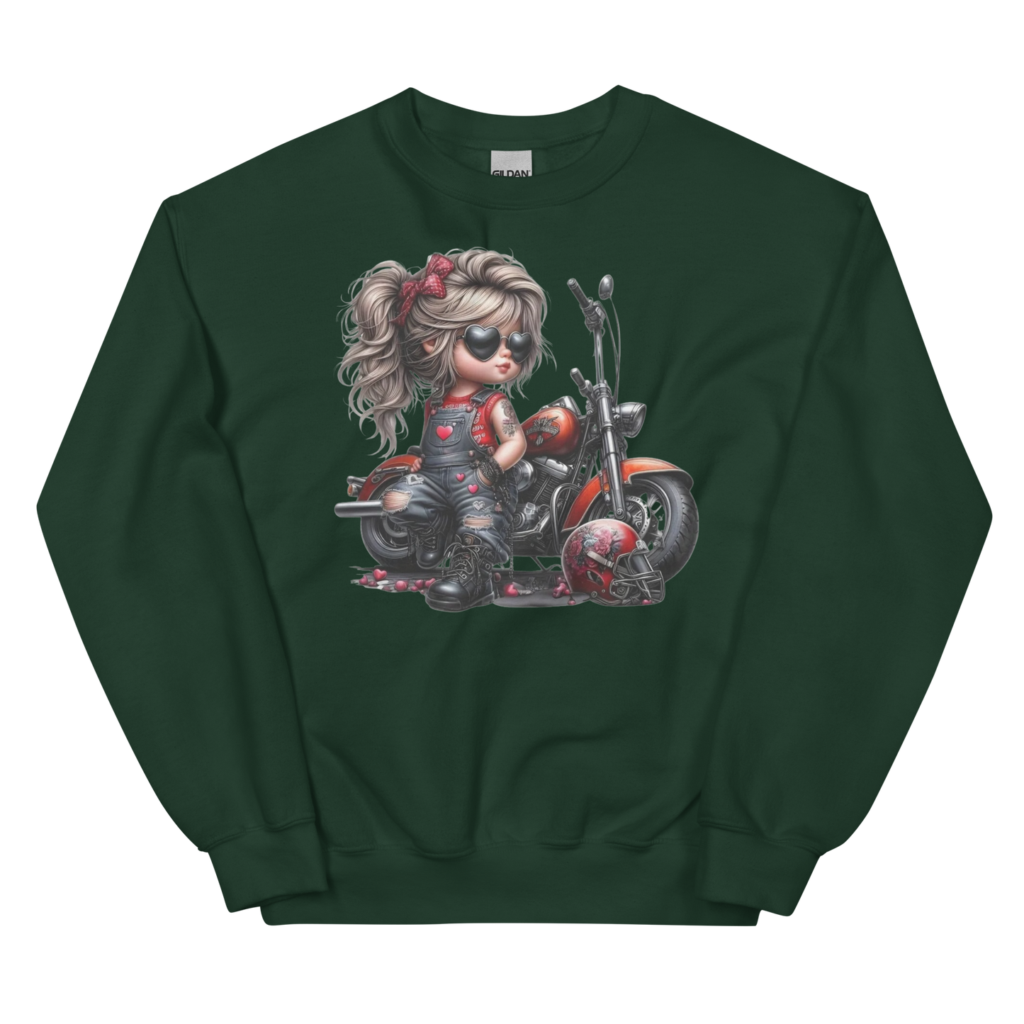 Young Biker Chic Women's Sweatshirt Physical Sweatshirt Style-Junction Custom Designs & Prints Forest Green S