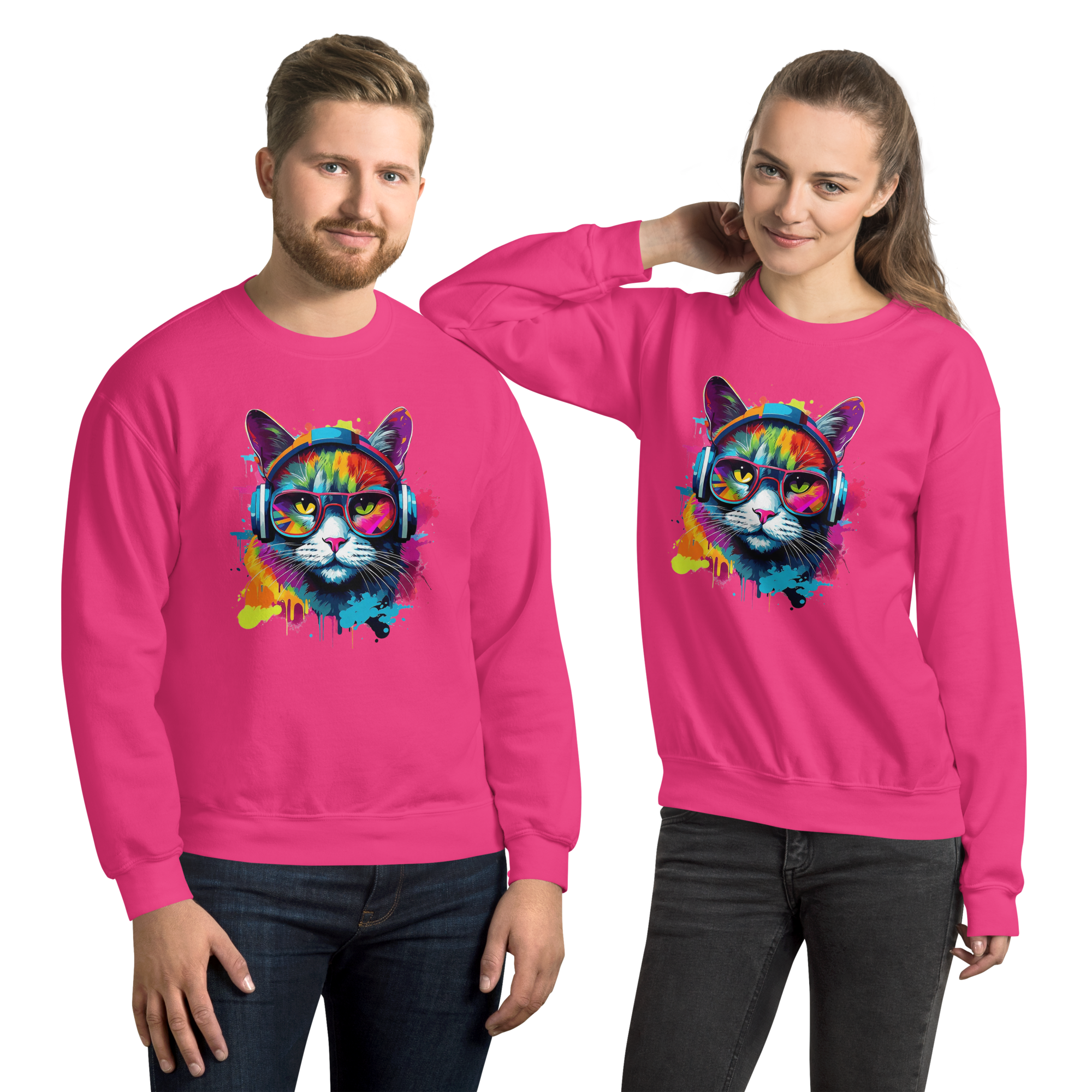 Vibrant DJ Cat Unisex Sweatshirt - Premium Softness and Long-Lasting Comfort Physical Sweatshirt Style-Junction Heliconia S