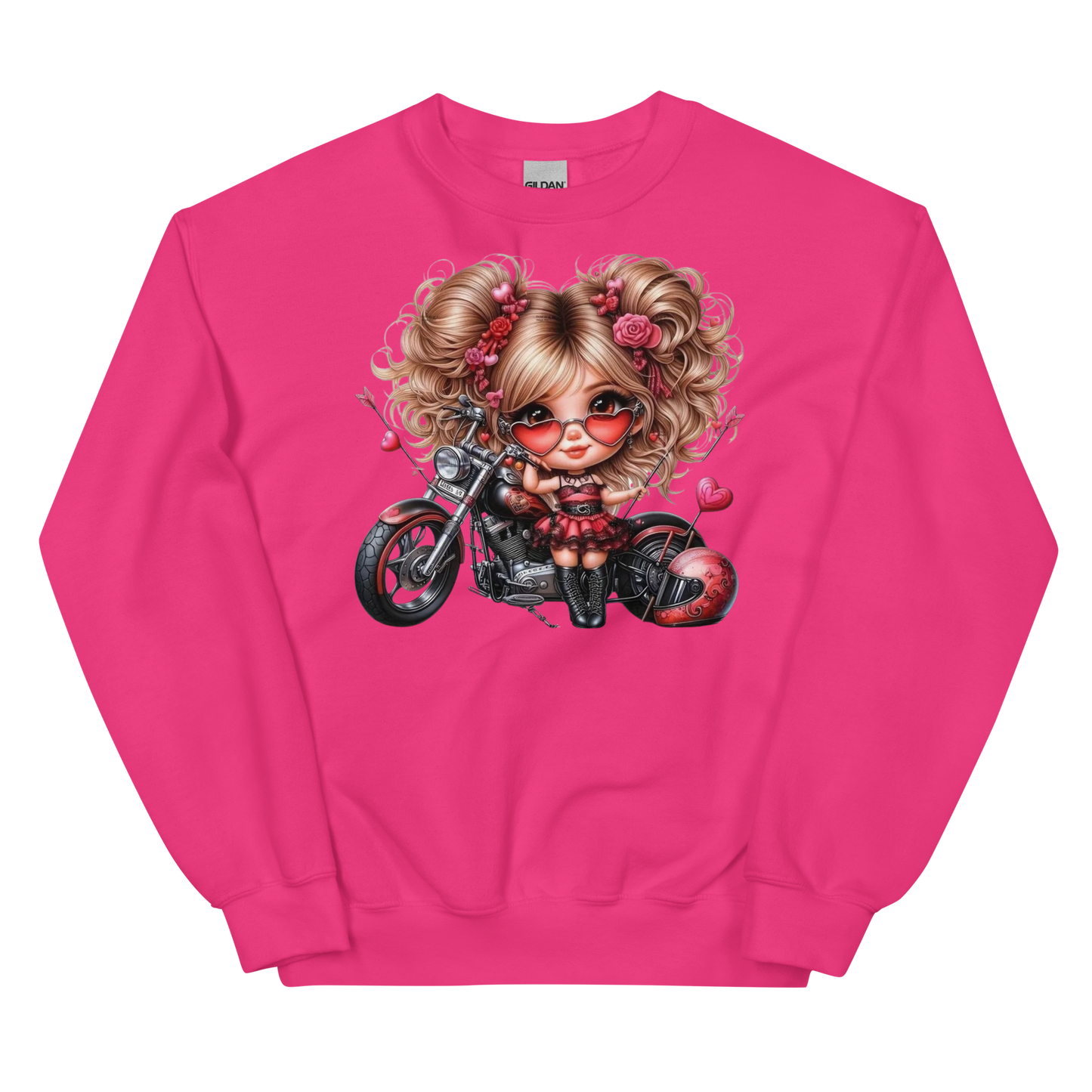 Valentine's Biker Babe Women's Sweatshirt Physical Sweatshirt Style-Junction Custom Designs & Prints Heliconia S