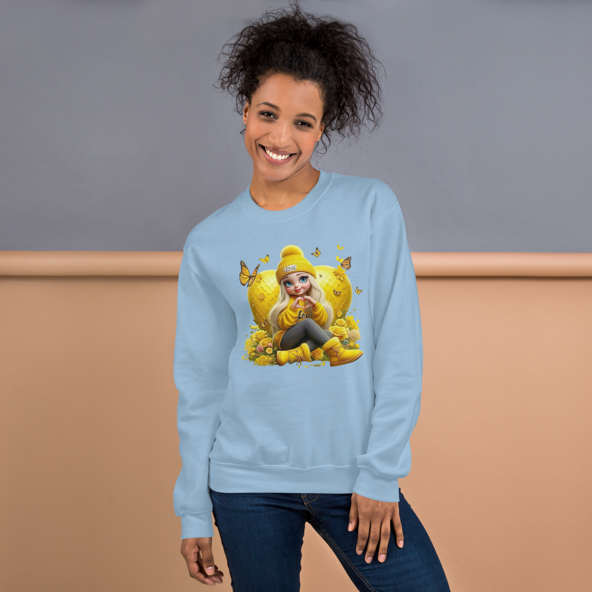 Golden Love Blossom Women's Sweatshirt - Premium Quality Cotton-Polyester Blend Physical Sweatshirt Style-Junction