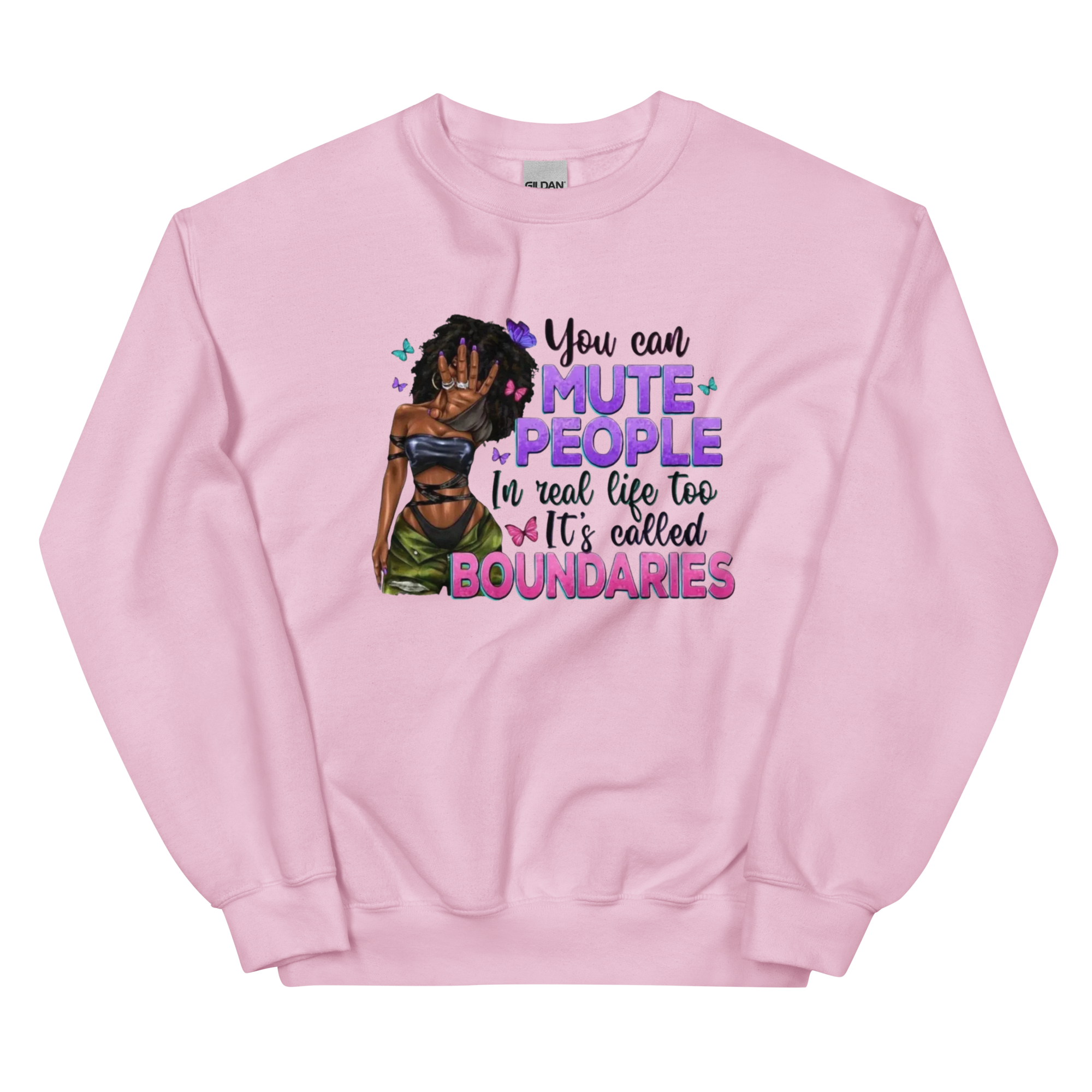 You Can Mute People In Real Life It's Called Boundaries Custom Design Unisex Sweatshirt Physical Sweatshirt Style-Junction Light Pink S 