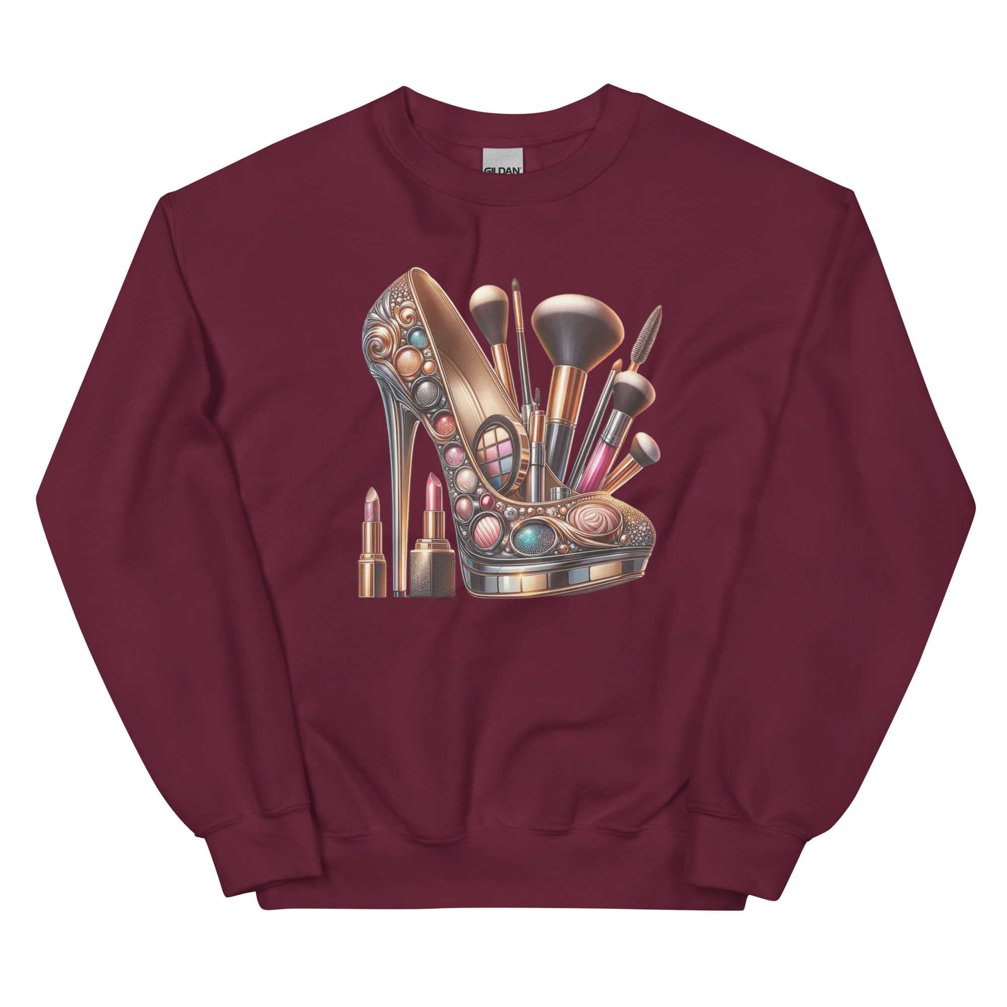 The Makeup Stilleto Custom Design Women Sweatshirt Physical Sweatshirt Style-Junction Maroon S 