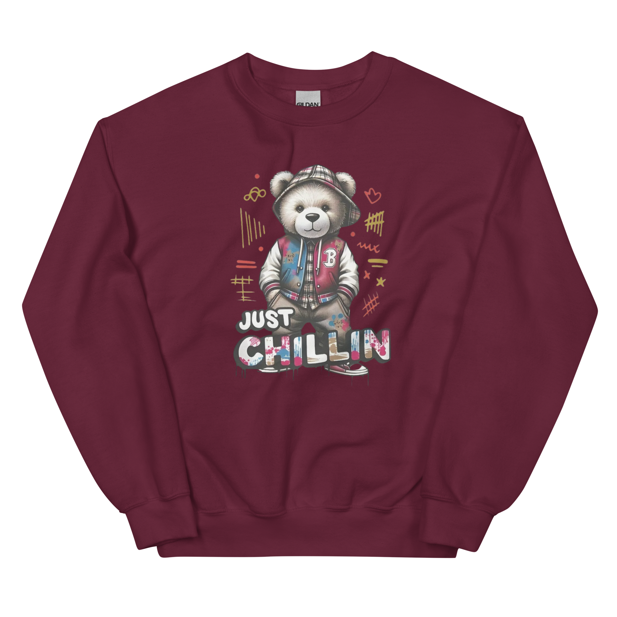 Just Chillin Bear Custom Design Unisex Sweatshirt Physical Sweatshirt Style-Junction Maroon S 