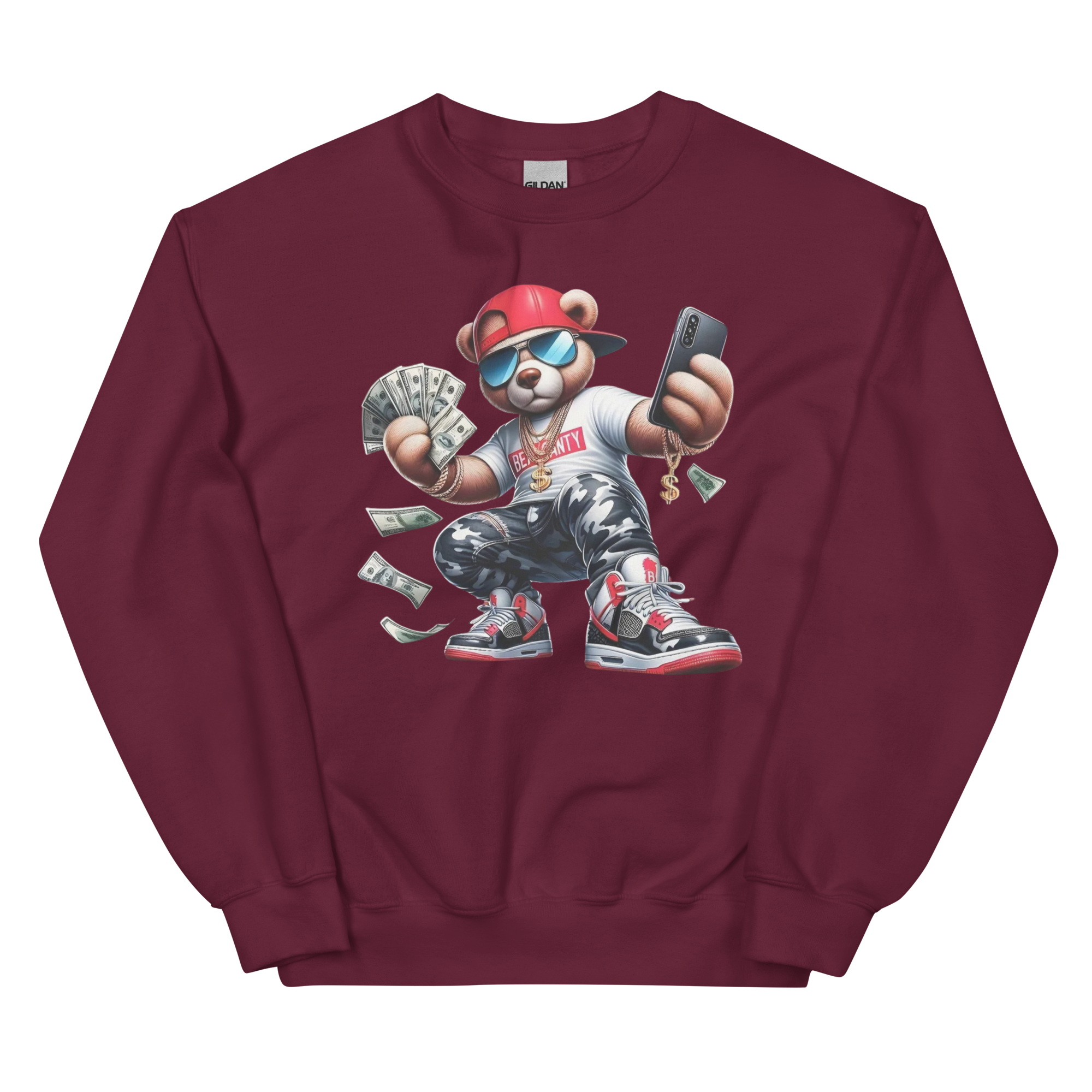 Money Bear Hustler Custom Design Unisex Sweatshirt Physical Sweatshirt Style-Junction Maroon S 