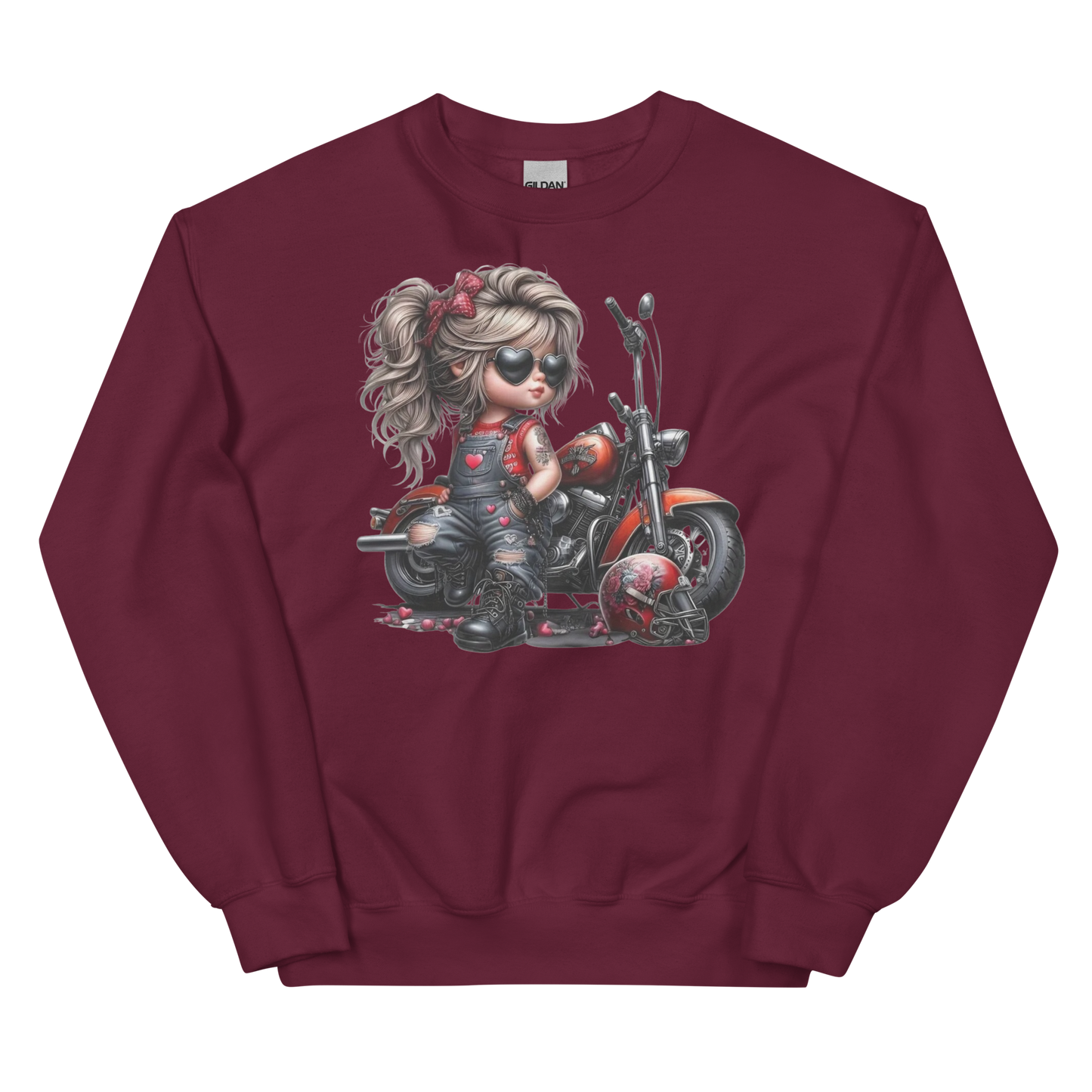 Young Biker Chic Women's Sweatshirt Physical Sweatshirt Style-Junction Custom Designs & Prints Maroon S