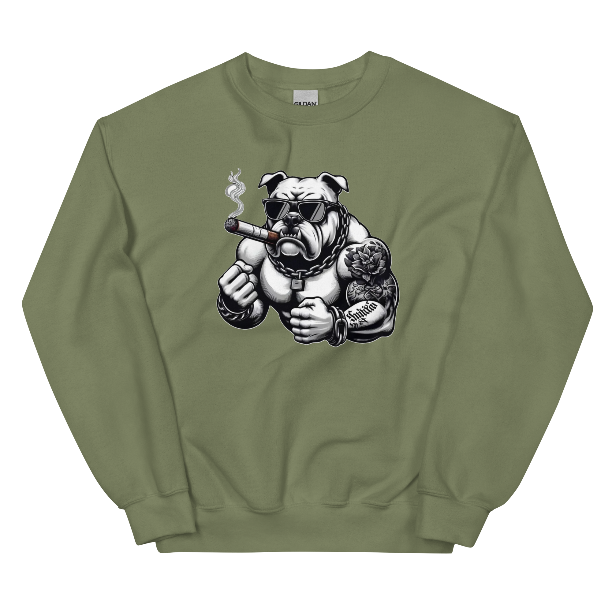 Big Boy Bulldog Design | Men’s Custom Sweatshirt Physical Sweatshirt Style-Junction Military Green S 