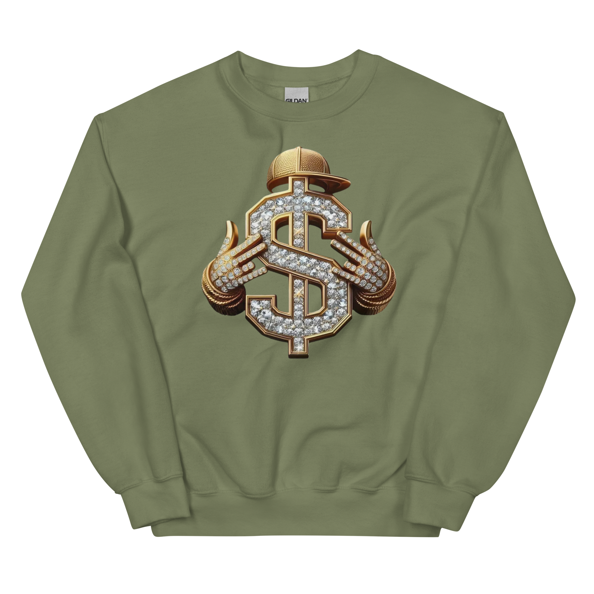 Diamond Dollar Swag Custom Design Unisex Sweatshirt Physical Sweatshirt Style-Junction Military Green S 