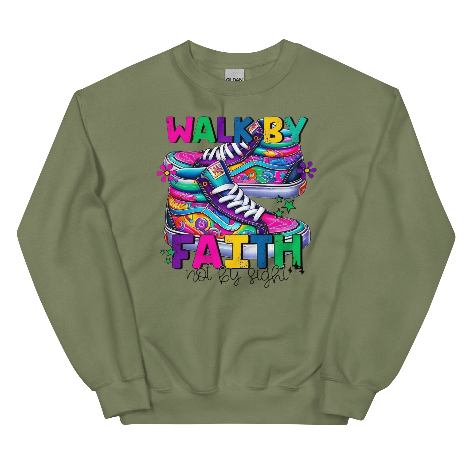 Walk By Faith Custom Design Unisex Sweatshirt Physical Sweatshirt Style-Junction Military Green S 