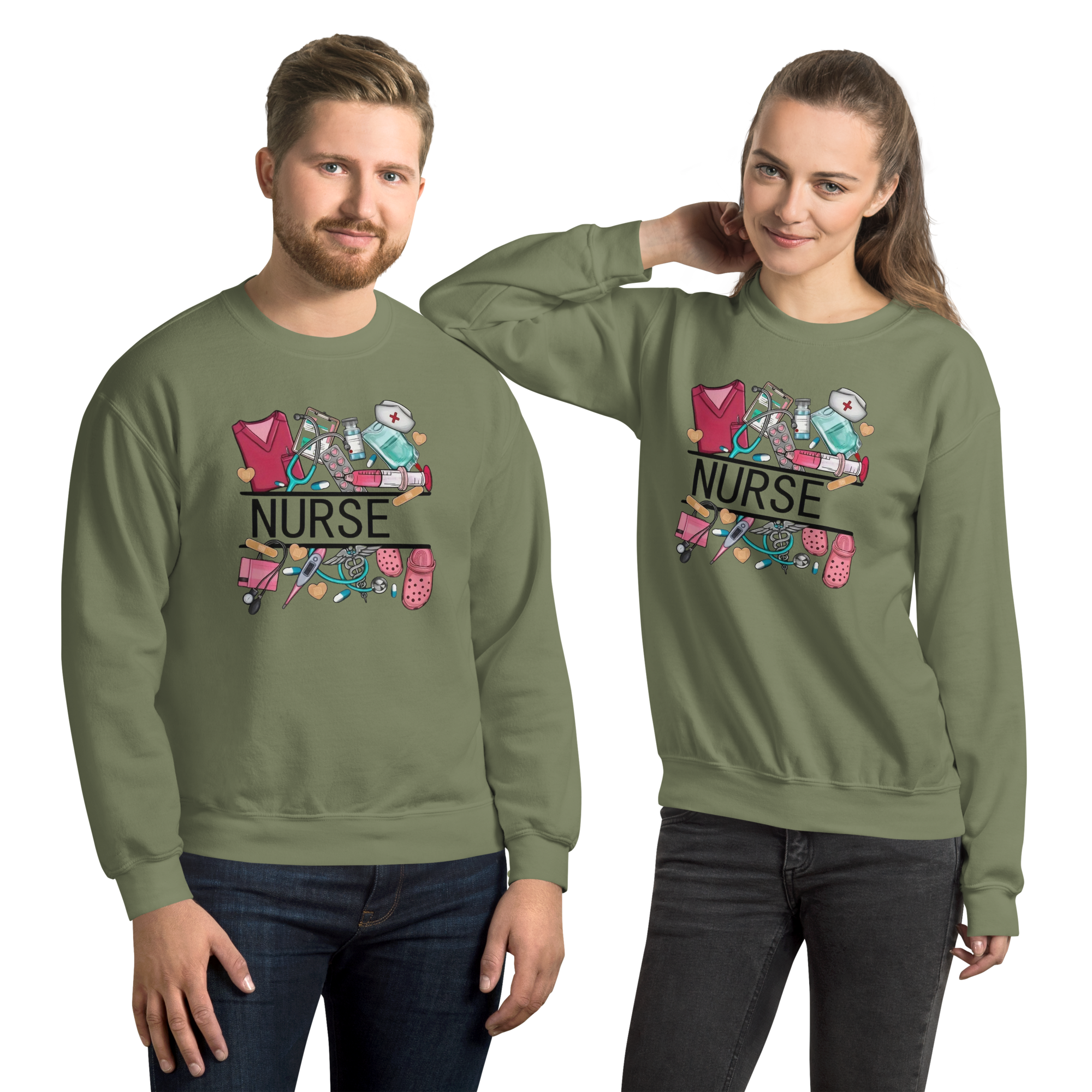 Nurse Unisex Custom Sweatshirt Physical Sweatshirt Style-Junction Military Green S