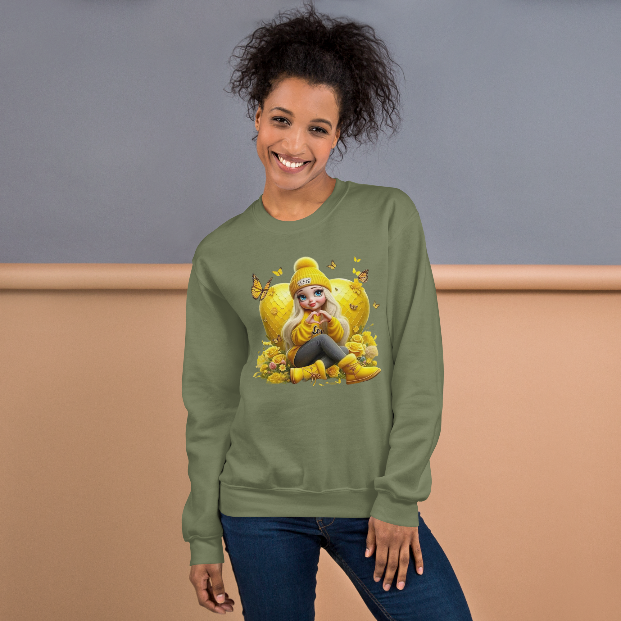 Golden Love Blossom Women's Sweatshirt - Premium Quality Cotton-Polyester Blend Physical Sweatshirt Style-Junction