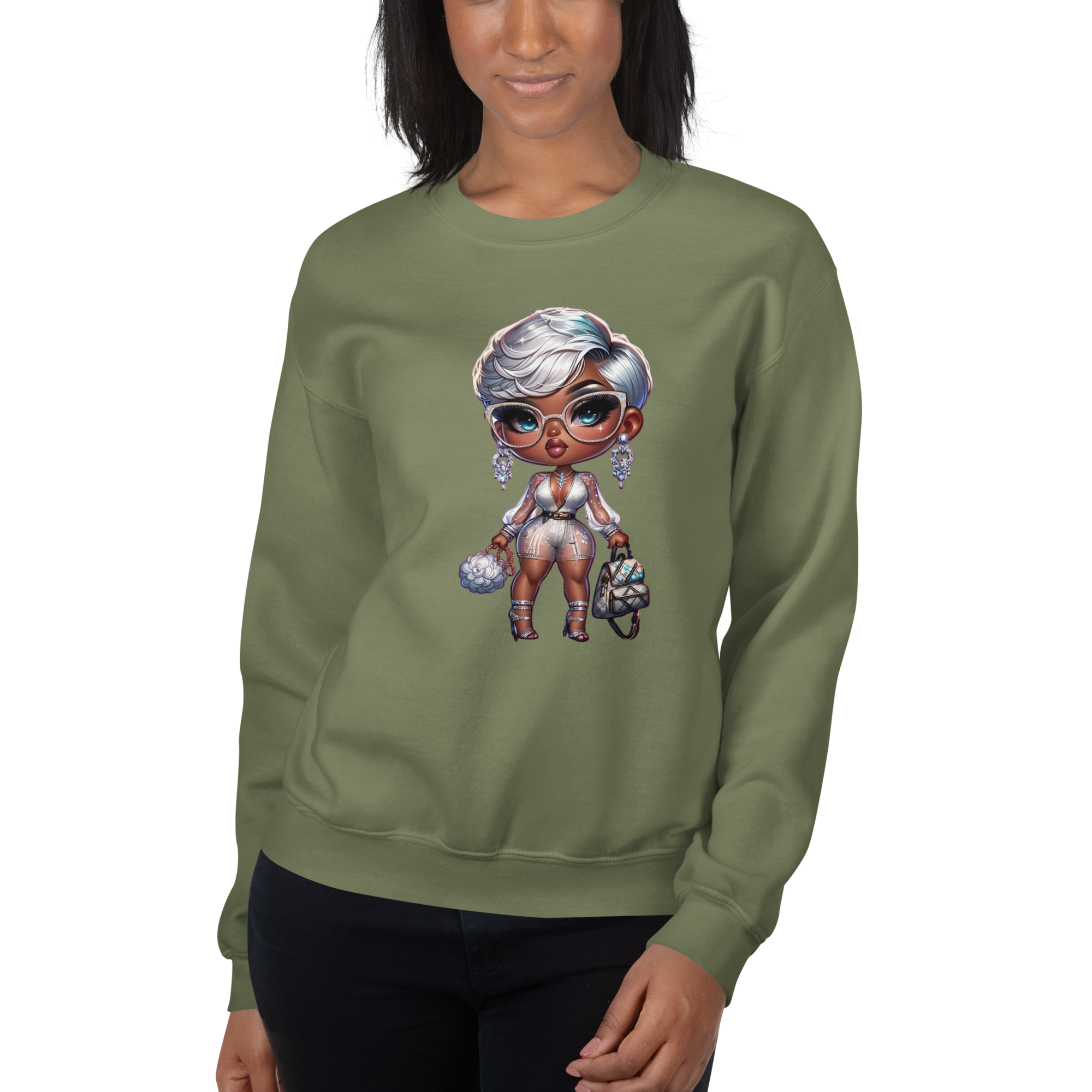 Silver Elegance Queen Women's Sweatshirt - Stay Warm with a Pre-Shrunk, Soft Cotton-Polyester Blend Physical Sweatshirt Style-Junction