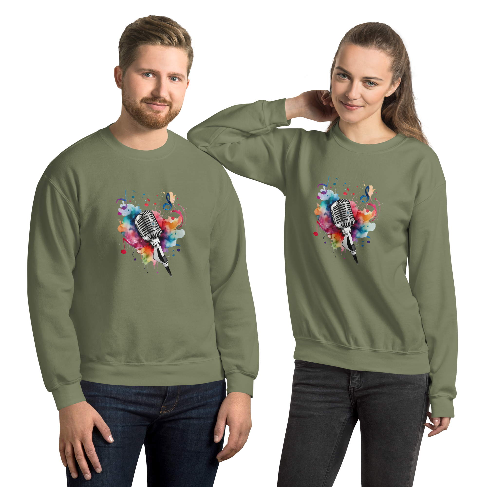 Vibrant Musical Microphone Art Unisex Sweatshirt Physical Sweatshirt Style-Junction