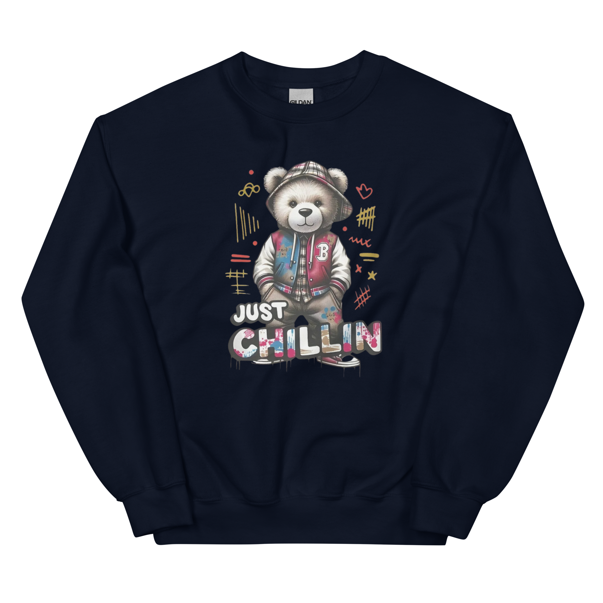 Just Chillin Bear Custom Design Unisex Sweatshirt Physical Sweatshirt Style-Junction Navy S 