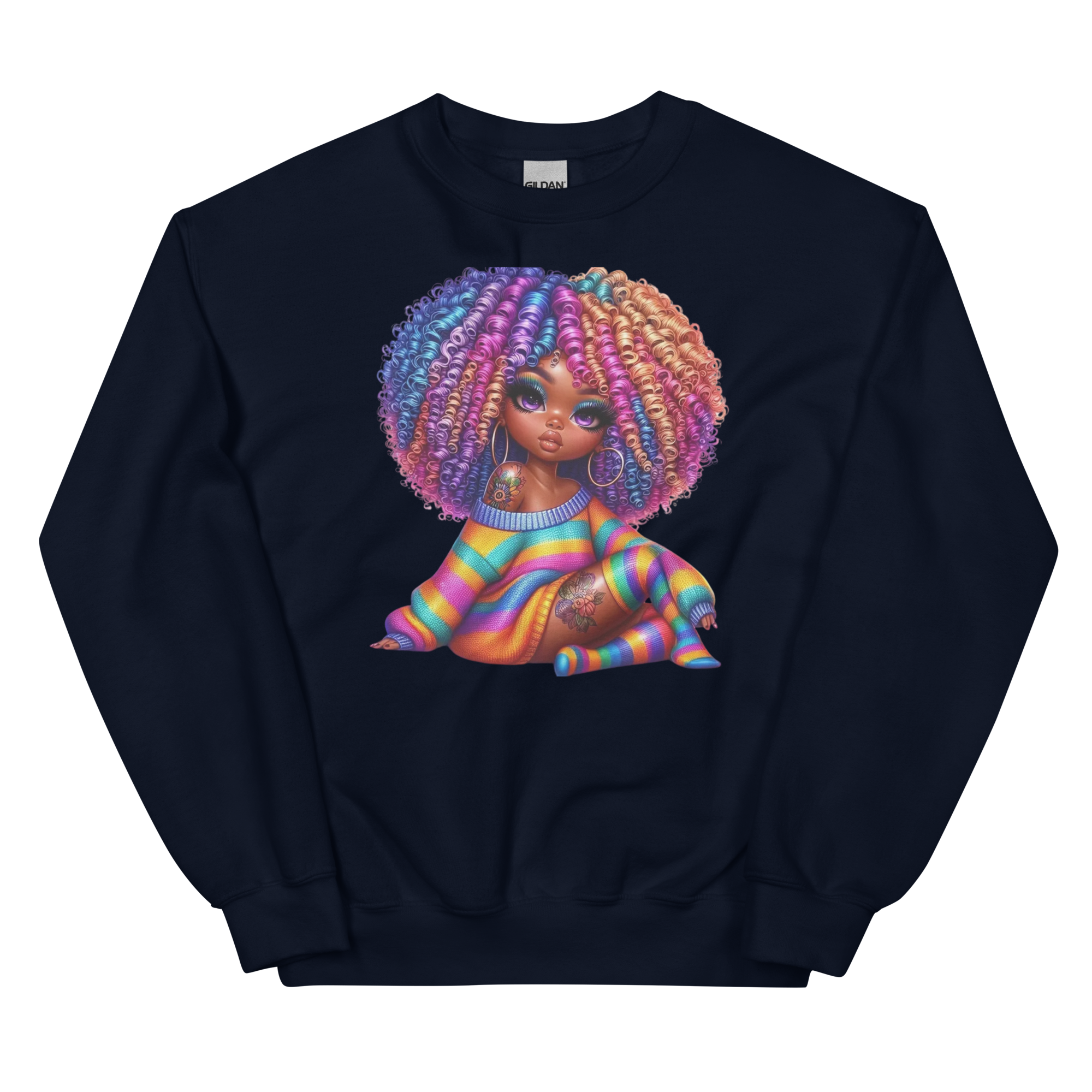 Beautiful Rainbow Girl Design | Women’s Custom Sweatshirt Physical Sweatshirt Style-Junction Navy S 