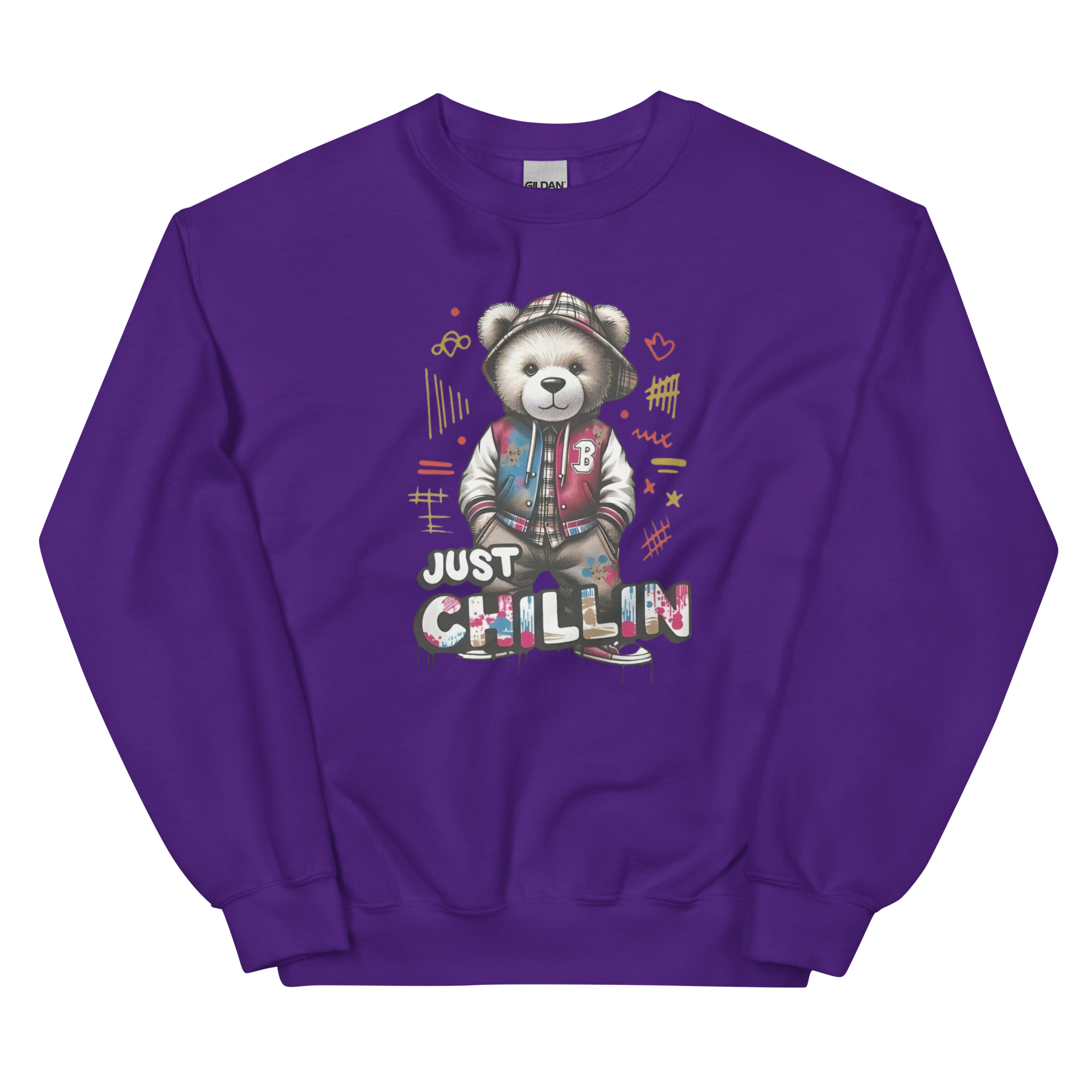 Just Chillin Bear Custom Design Unisex Sweatshirt Physical Sweatshirt Style-Junction Purple S 