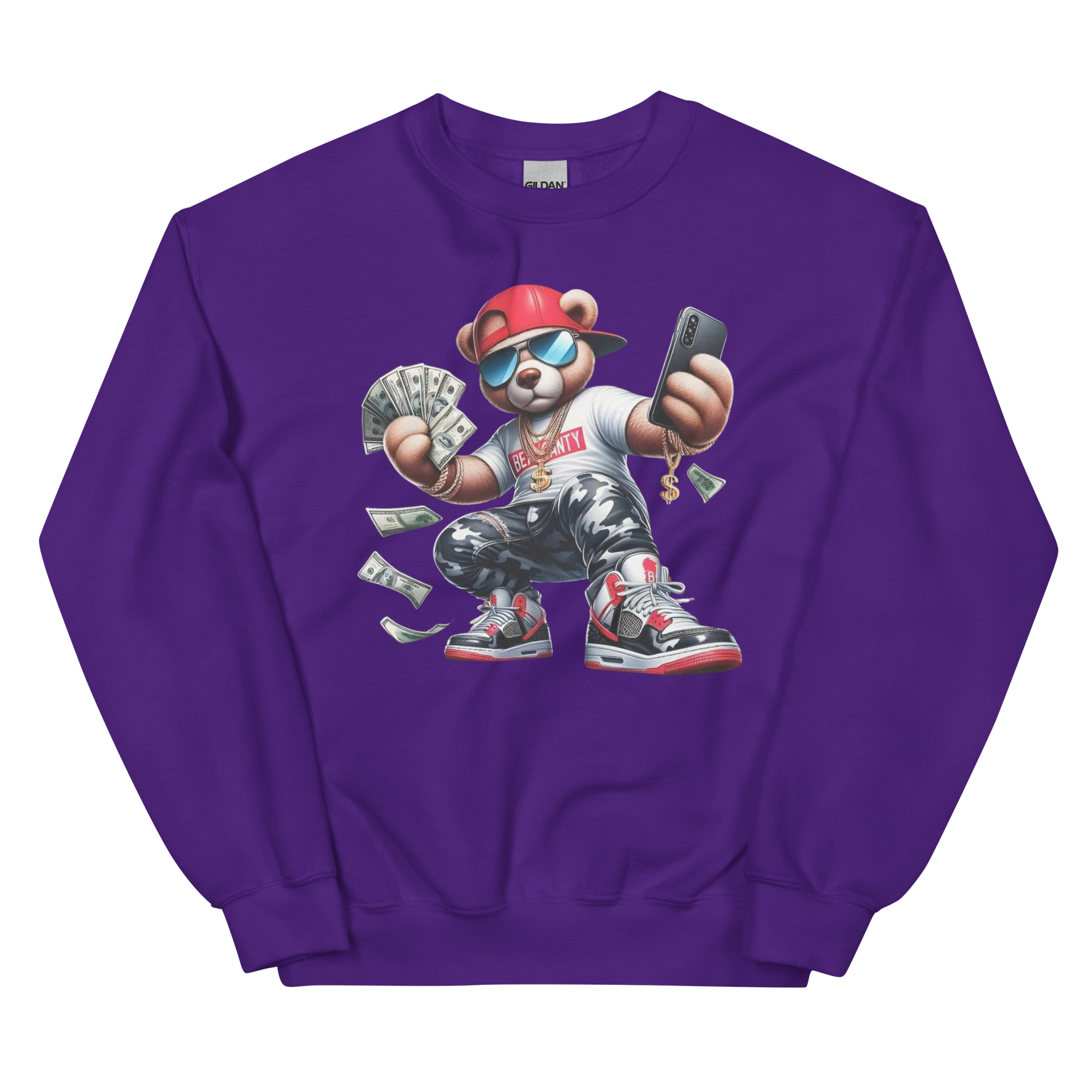 Money Bear Hustler Custom Design Unisex Sweatshirt Physical Sweatshirt Style-Junction Purple S 