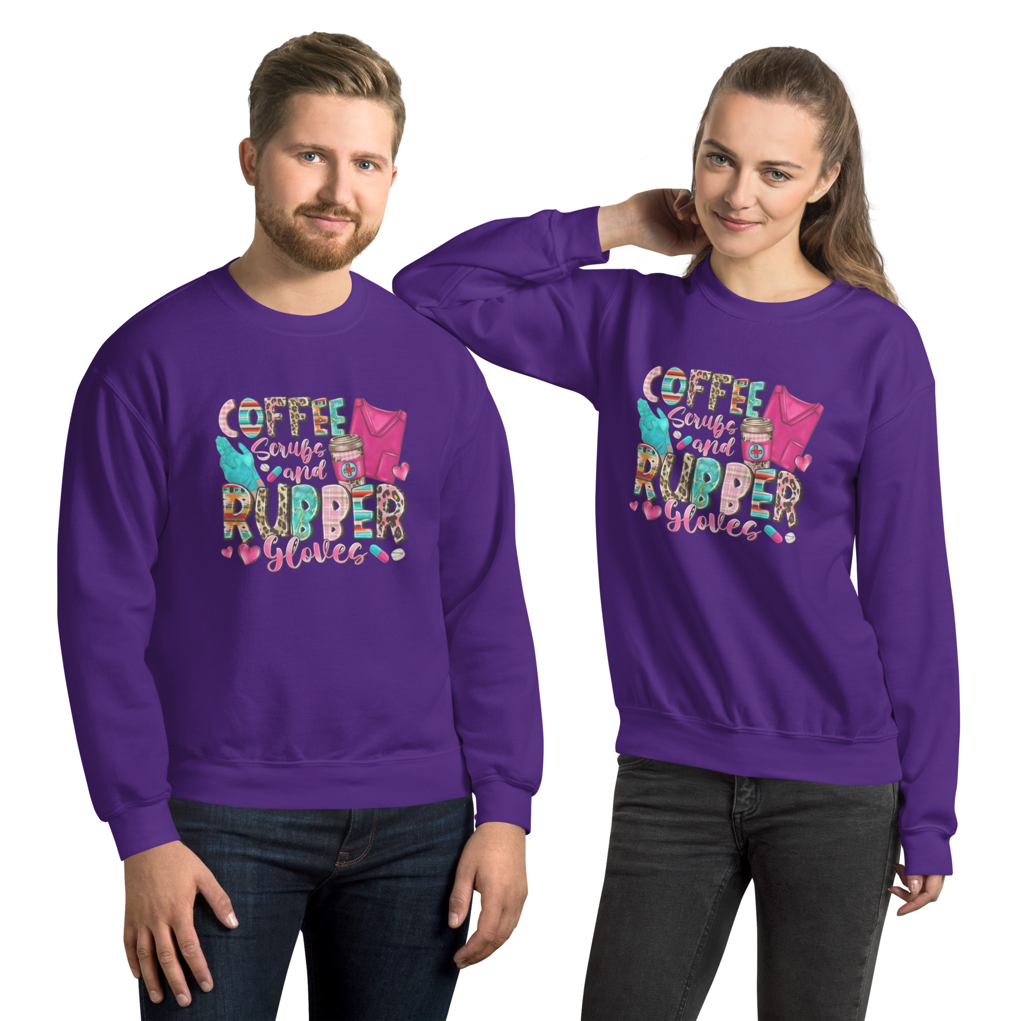 Coffee Scrubs and Rubber Gloves Unisex Custom Sweatshirt Physical Sweatshirt Style-Junction Purple S