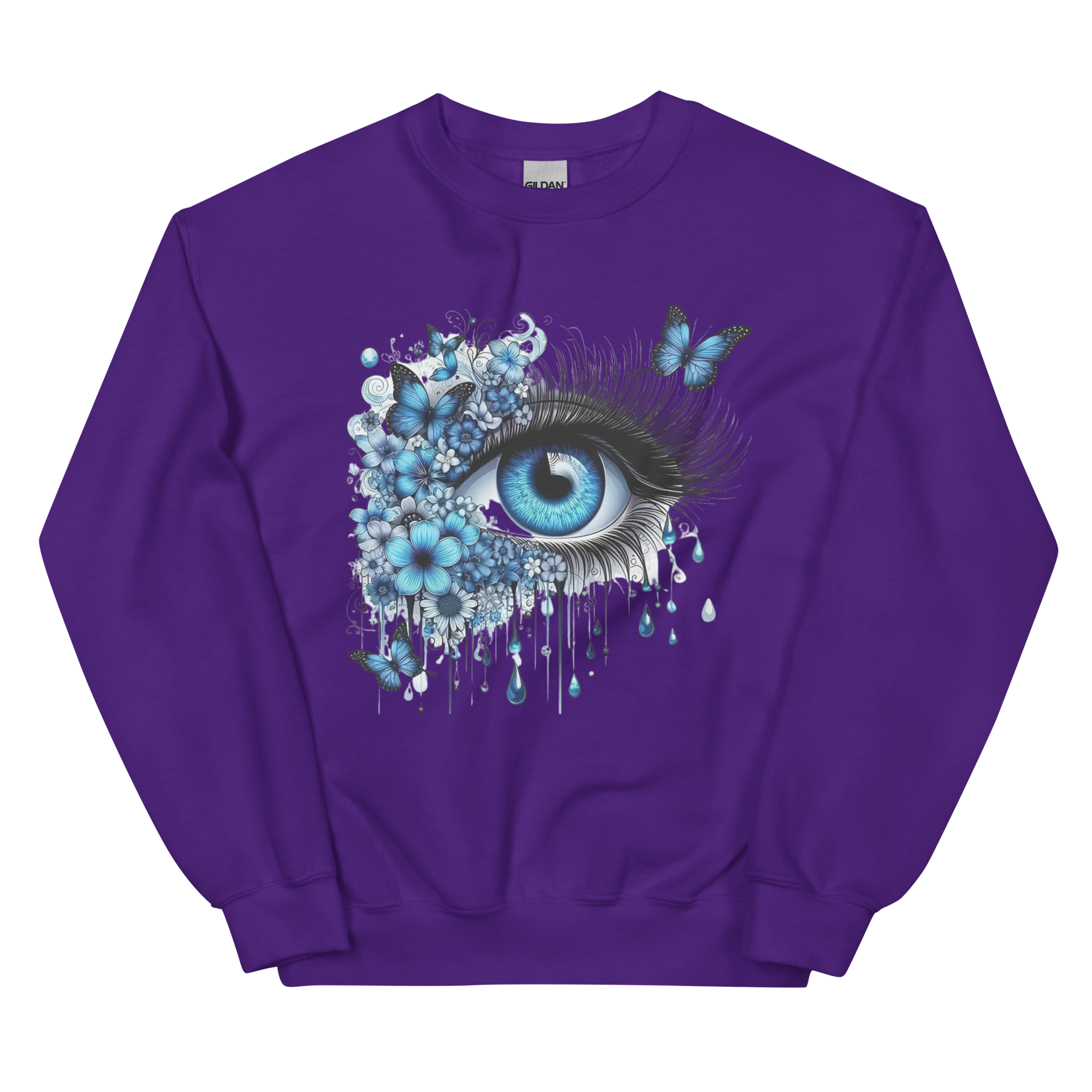 Tears of Blue Elegance Unisex Sweatshirt - Ribbed Collar and Spandex for a Perfect Fit Physical Sweatshirt Style-Junction Purple S