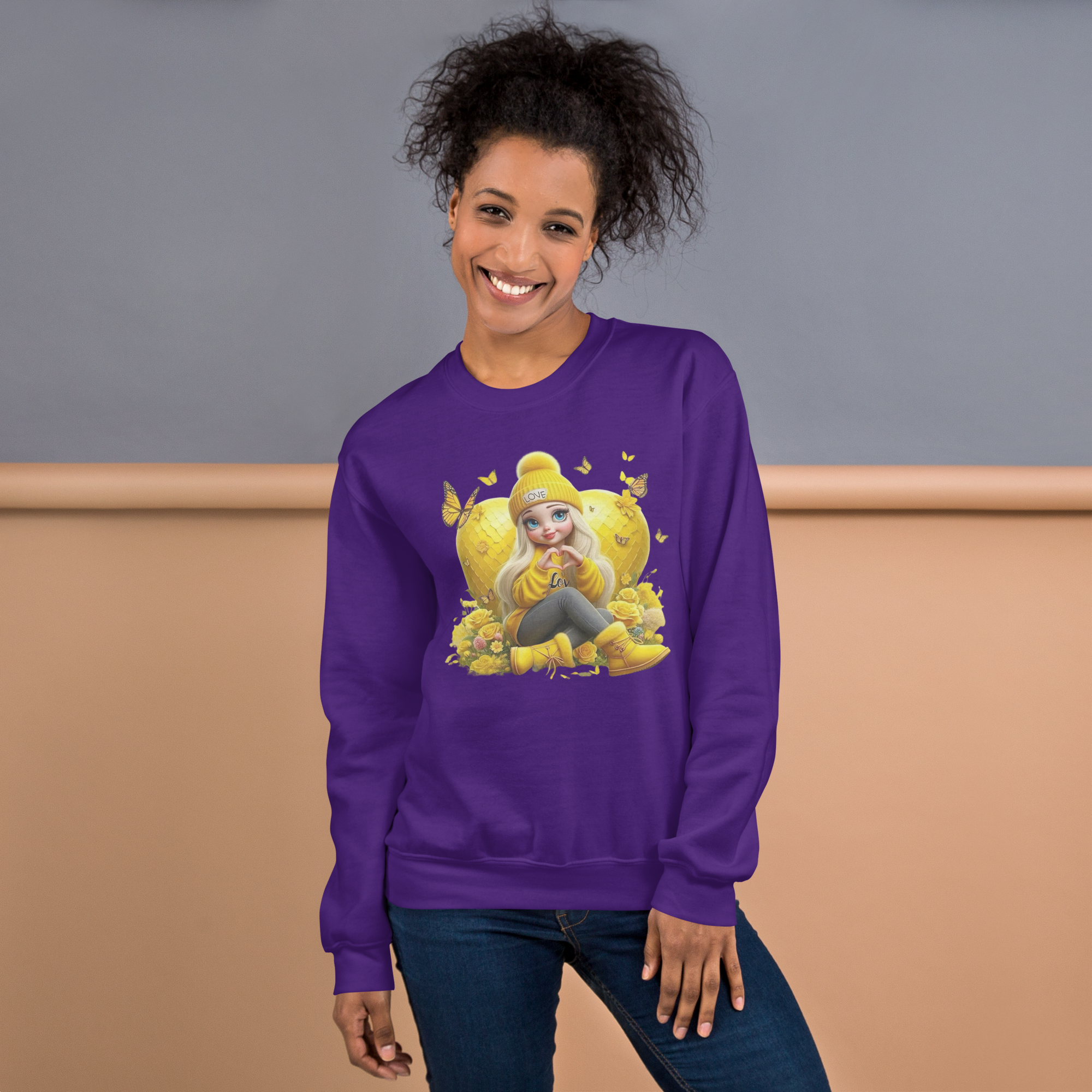 Golden Love Blossom Women's Sweatshirt - Premium Quality Cotton-Polyester Blend Physical Sweatshirt Style-Junction Purple S